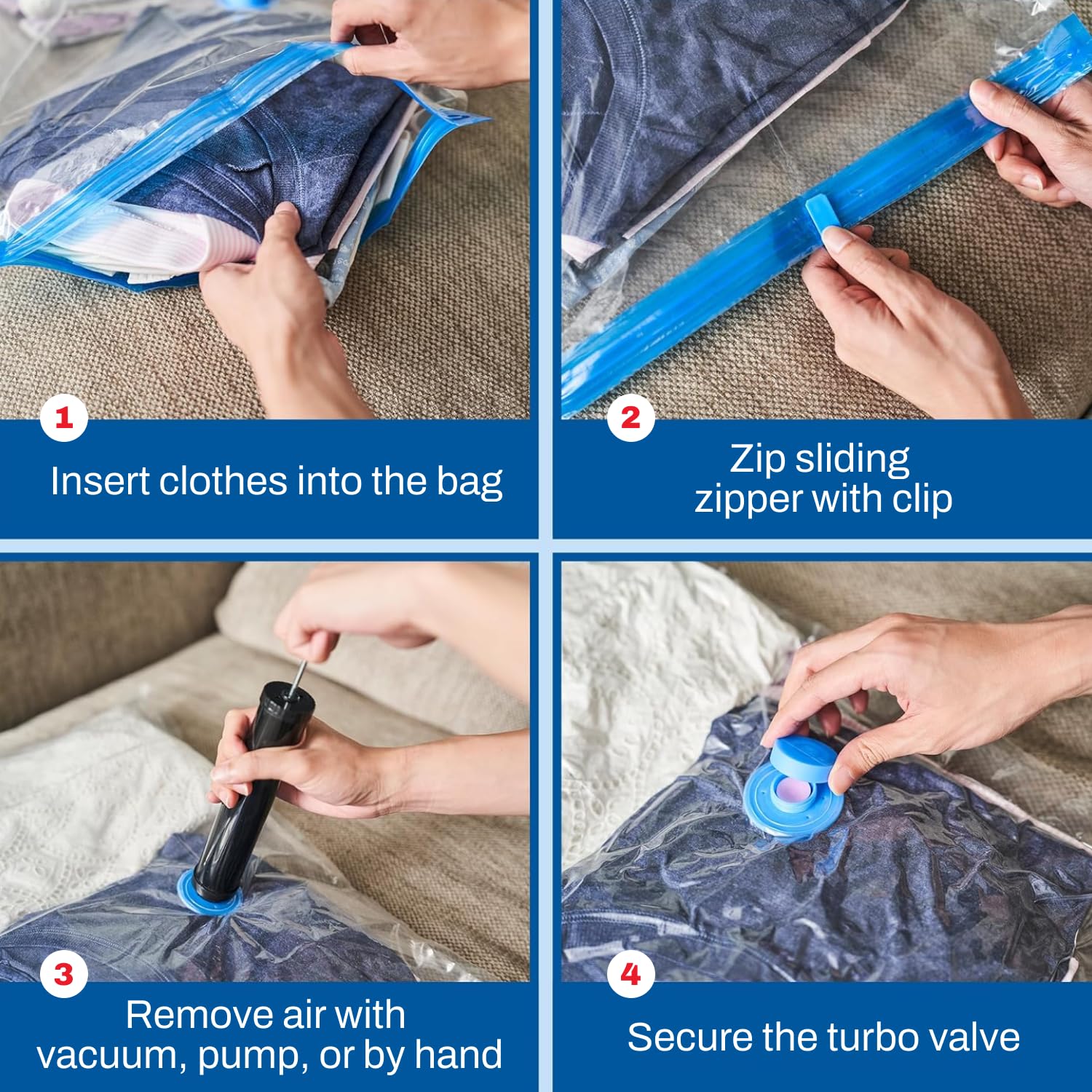 Spacesaver 8 Pack Vacuum Storage Bags Large - 32 x 24 Inch Vacuum Sealer Bags for Clothes, Bedding, Comforters - 80% More Storage - Hand Pump Included for Travel