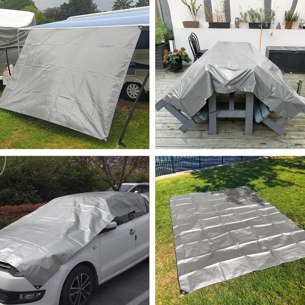 EEATUZTL Tarps Heavy Duty Waterproof, 12 Mil Thick UV Resistant Bâche Imperméable Heavy Duty Tarps, Sliver Small Tarpaulin Poly Tarp Waterproof Tarp Outdoor for Roof Pool Boat Patio Camping, 6 * 8FT