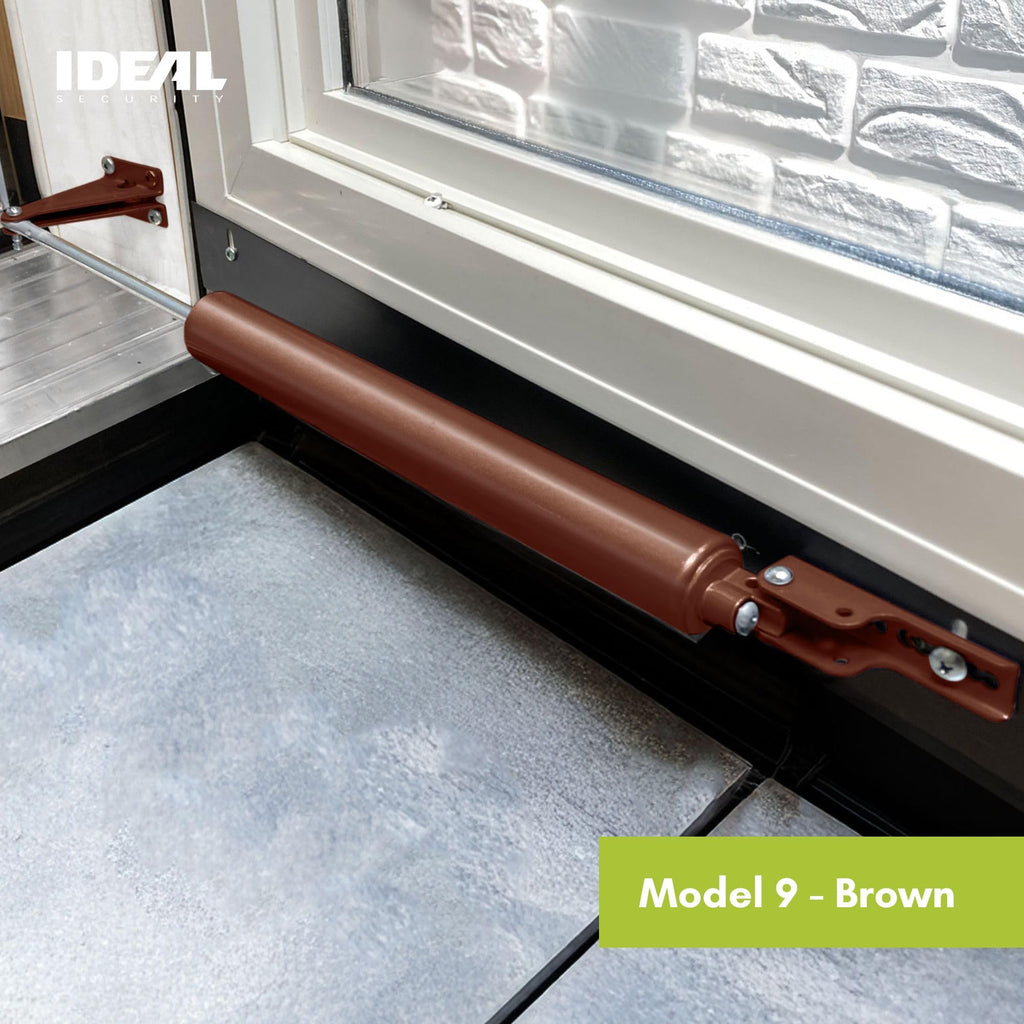 Ideal Security Model 9 Standard Duty Pneumatic Storm and Screen Door Closer, 10.5" L x 1.25" W x 1.25" H, Adjustable Speed, Smooth Closing for Lightweight to Medium Doors, Easy Install, Brown