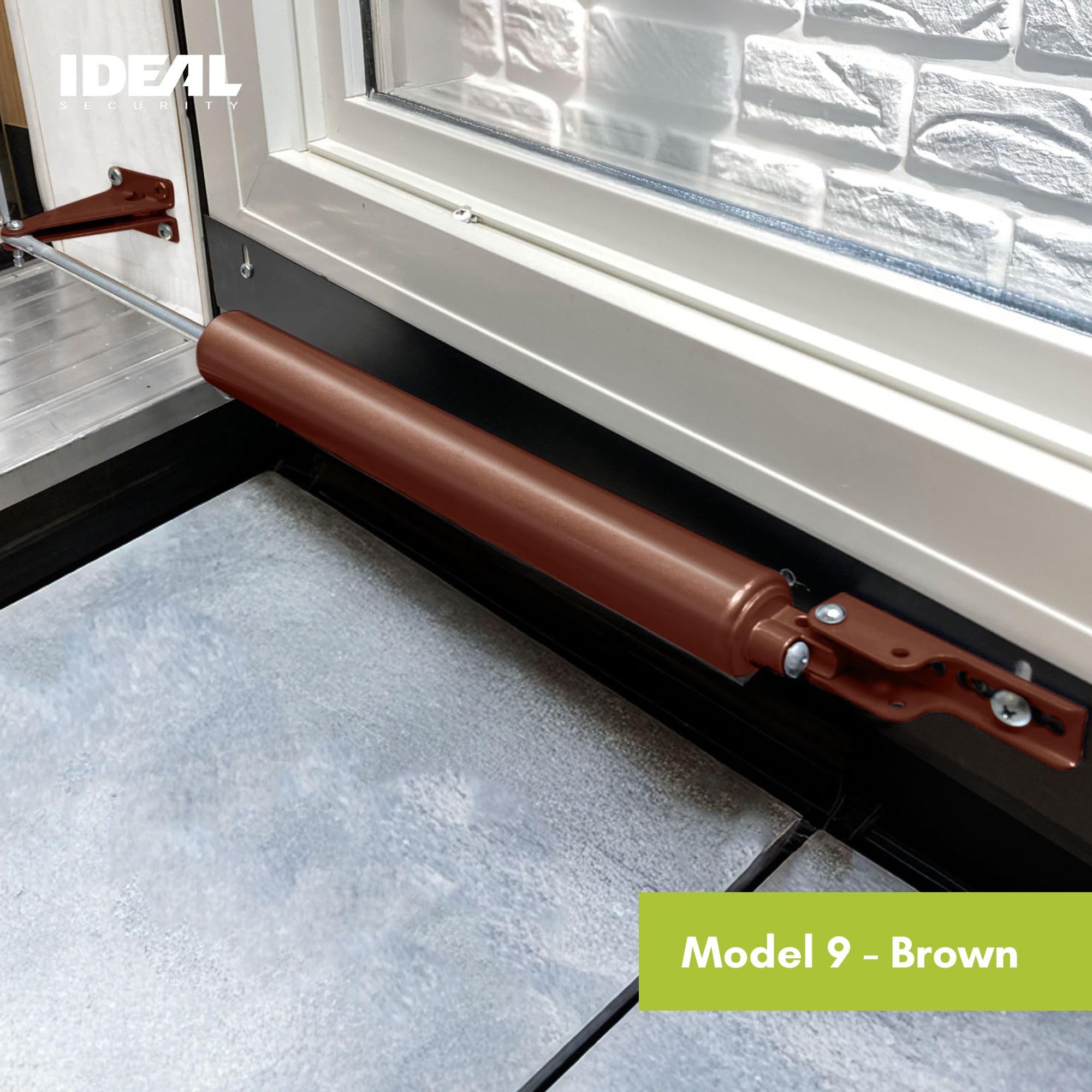 Ideal Security Model 9 Standard Duty Pneumatic Storm and Screen Door Closer, 10.5" L x 1.25" W x 1.25" H, Adjustable Speed, Smooth Closing for Lightweight to Medium Doors, Easy Install, Brown