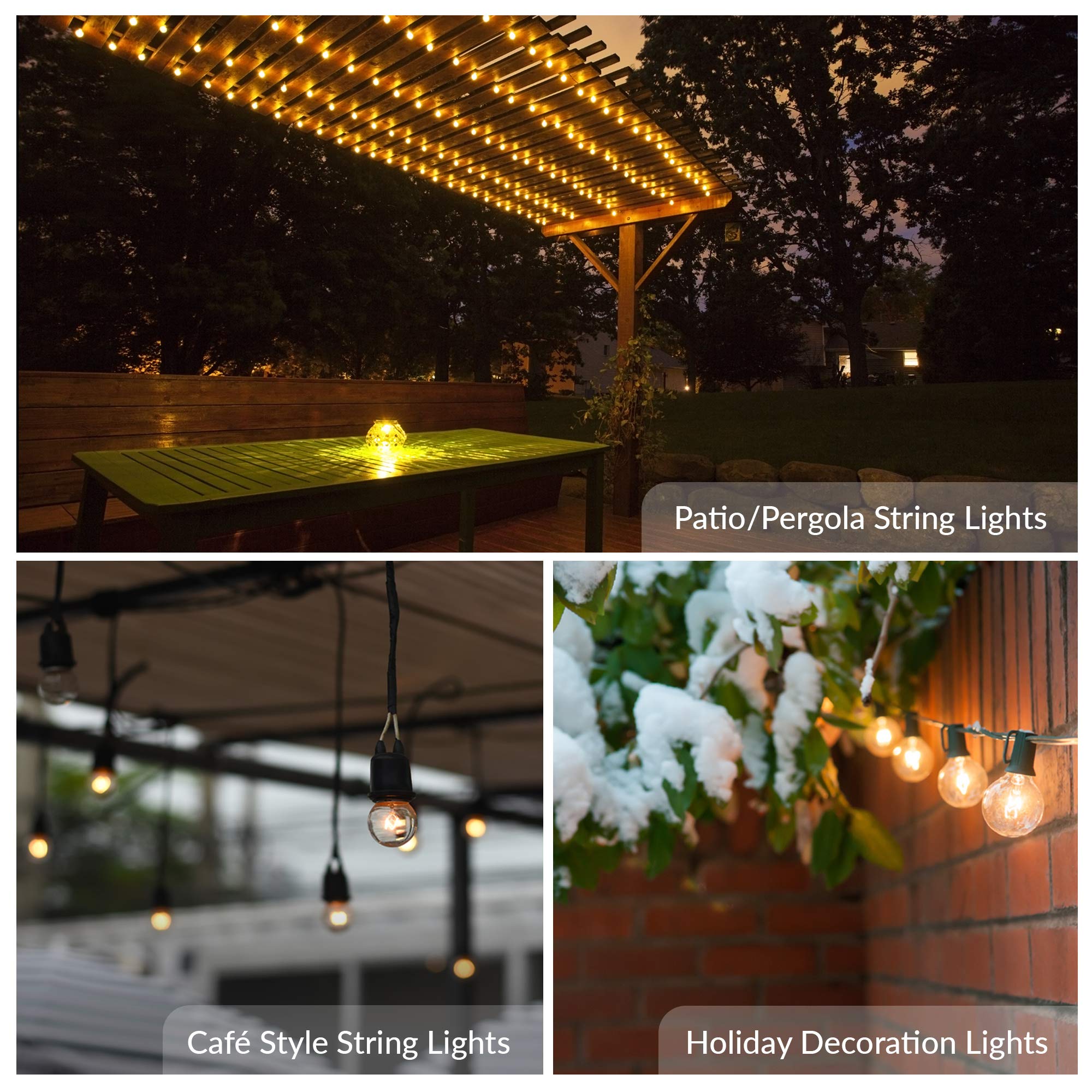 String Light Outdoor Globe G40 Replacement Bulb 5W E12 Candelabra Base C7 Socket by Simba Lighting for Patio, Café, Pergola, Porch, Clear Glass, 5 Watt 110V 120V, 2700K Warm White, Dimmable, 25 Pack