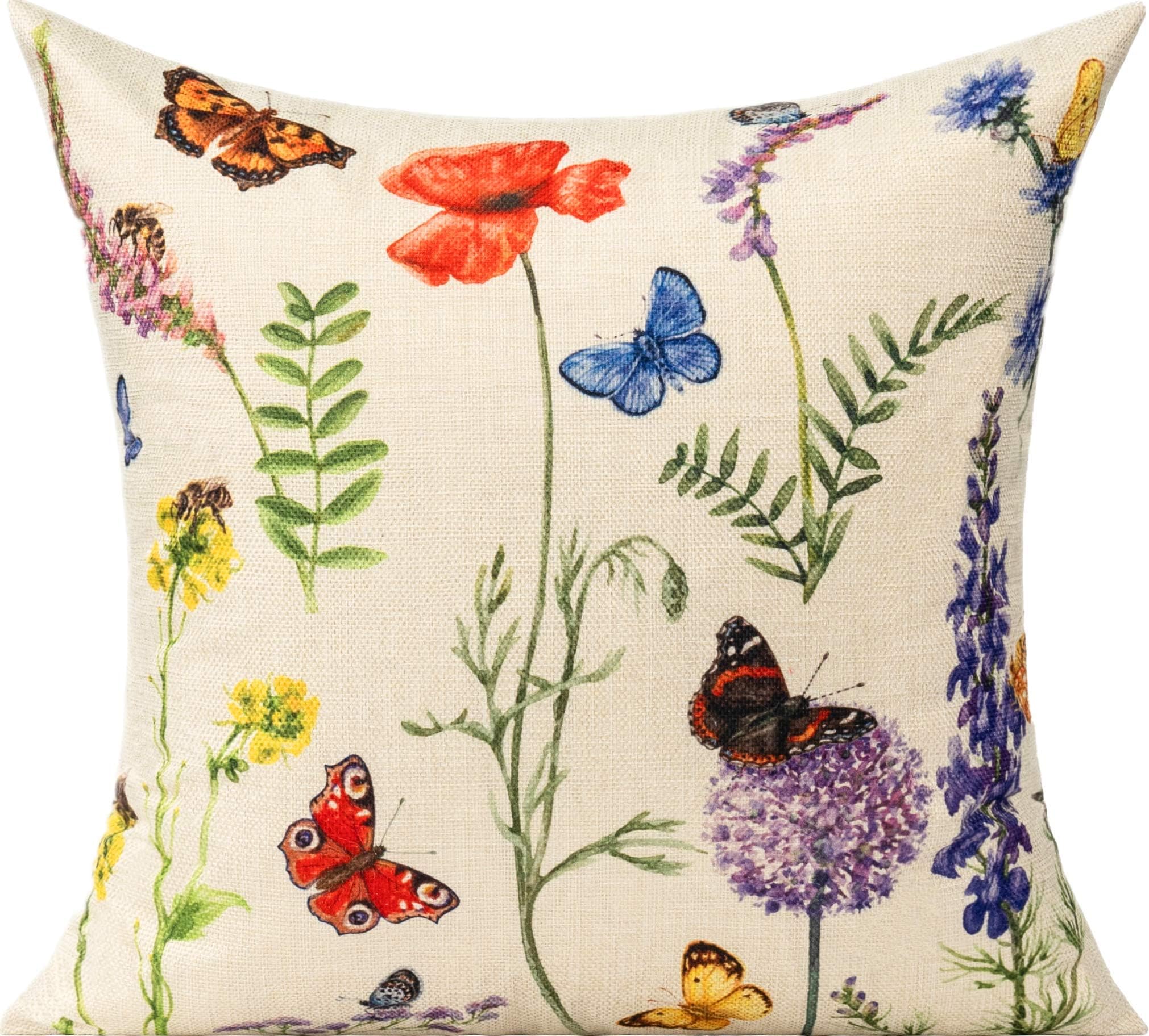 All Smiles Outdoor Throw Pillow Covers Cushion Covers Patio Spring Summer Flowers Garden Farmhouse Décor Outside Bench Chair Decorative Cushion Cases 18x18 Set of 4 Decoration for Bed Couch Sofa
