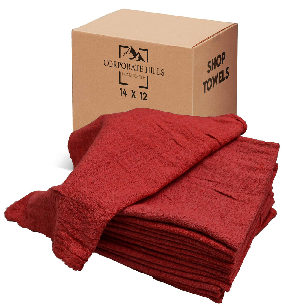 CH Cotton Shop Towel – Absorbent Shop Towels (14" x 12" - Pack of 100 - Red) Multipurpose Cleaning Towels for Automobiles, Industries, Garages, and Homes