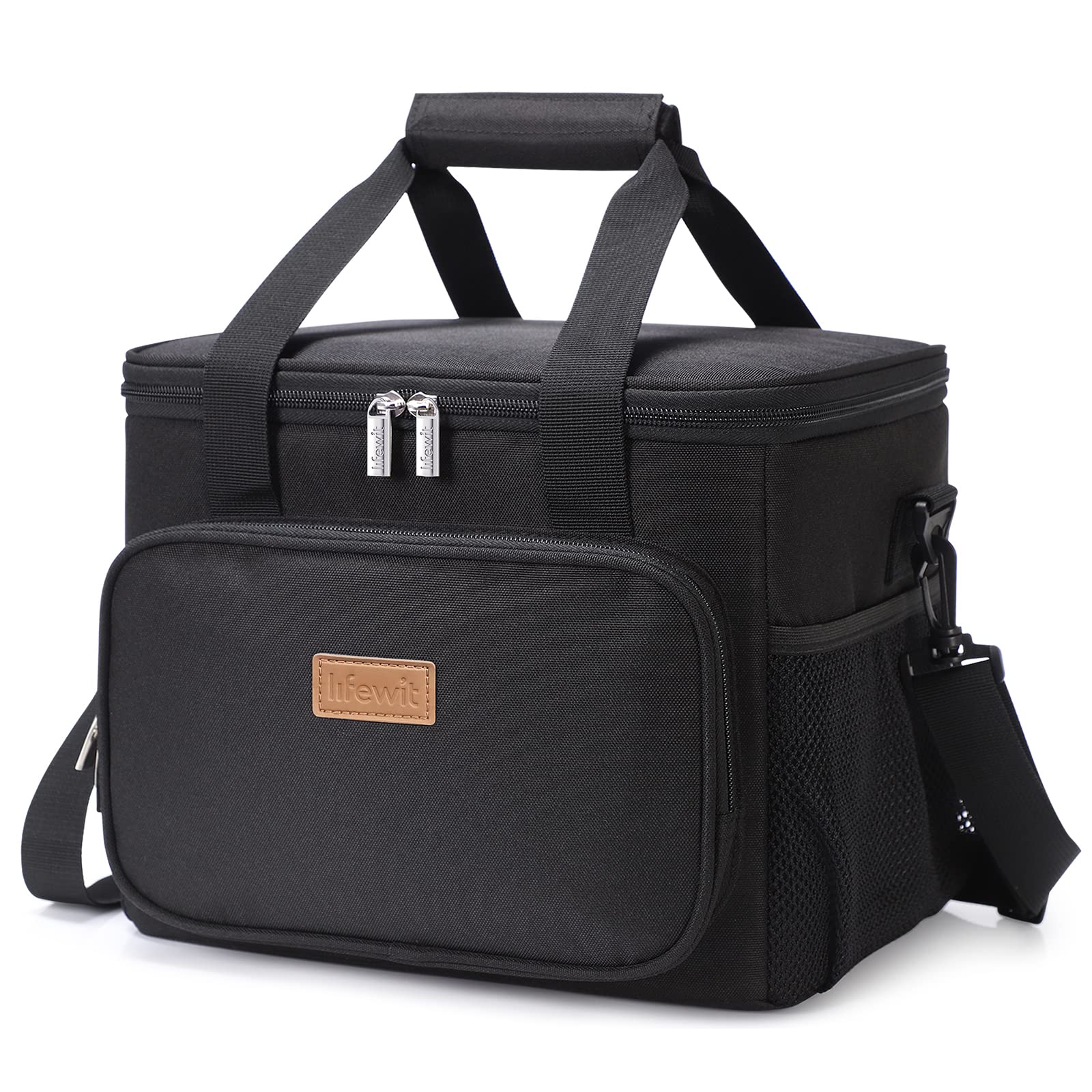 Lifewit Large Lunch Bag for Adults, 24-Can 15L Insulated Lunch Box Leakproof Soft Cooler Cooling Tote for Men Women, Waterproof Reusable Cooler Bags for Work Office Outdoor Picnic Camping, Black