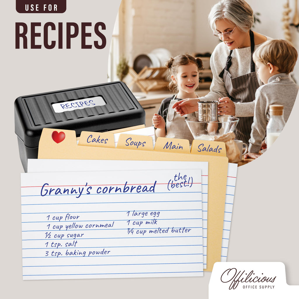 25 Manila Index Card Dividers 4x6 - Organizer With Tabs & 108 Stickers - Recipe, Note, Monthly Dividers for 4x6 Cards - Card Stock