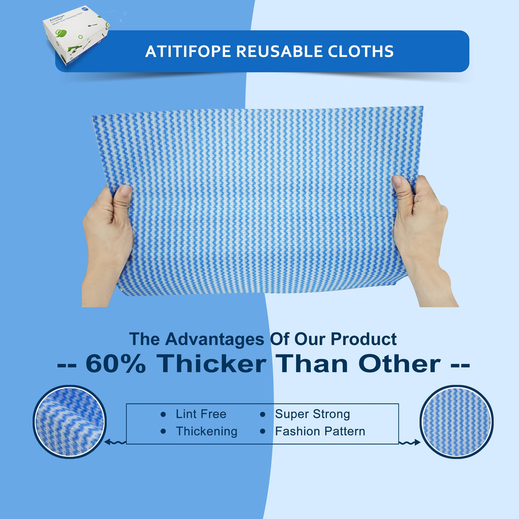 Atitifope Multi-Use Reusable Cloths - Heavy Duty Wipes for Kitchen, Bathroom & Car (50 Count (Pack of 1))