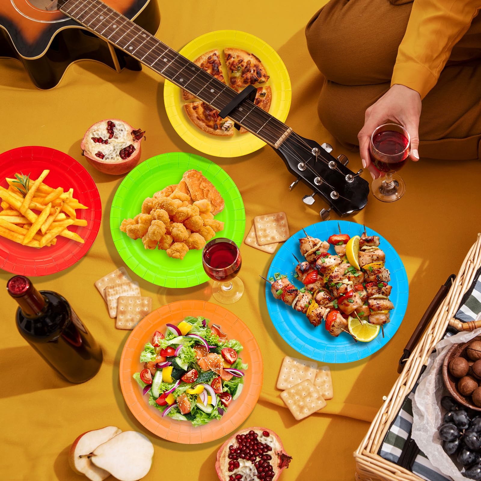 DecorWoo St Patricks Day 50 Pcs Colorful Paper Plates, Disposable Rainbow Party Plates, Dessert & Dinner Plates Party Supplies for Kids Adults, Colored Plates for Holiday Decorations Birthday(Round)