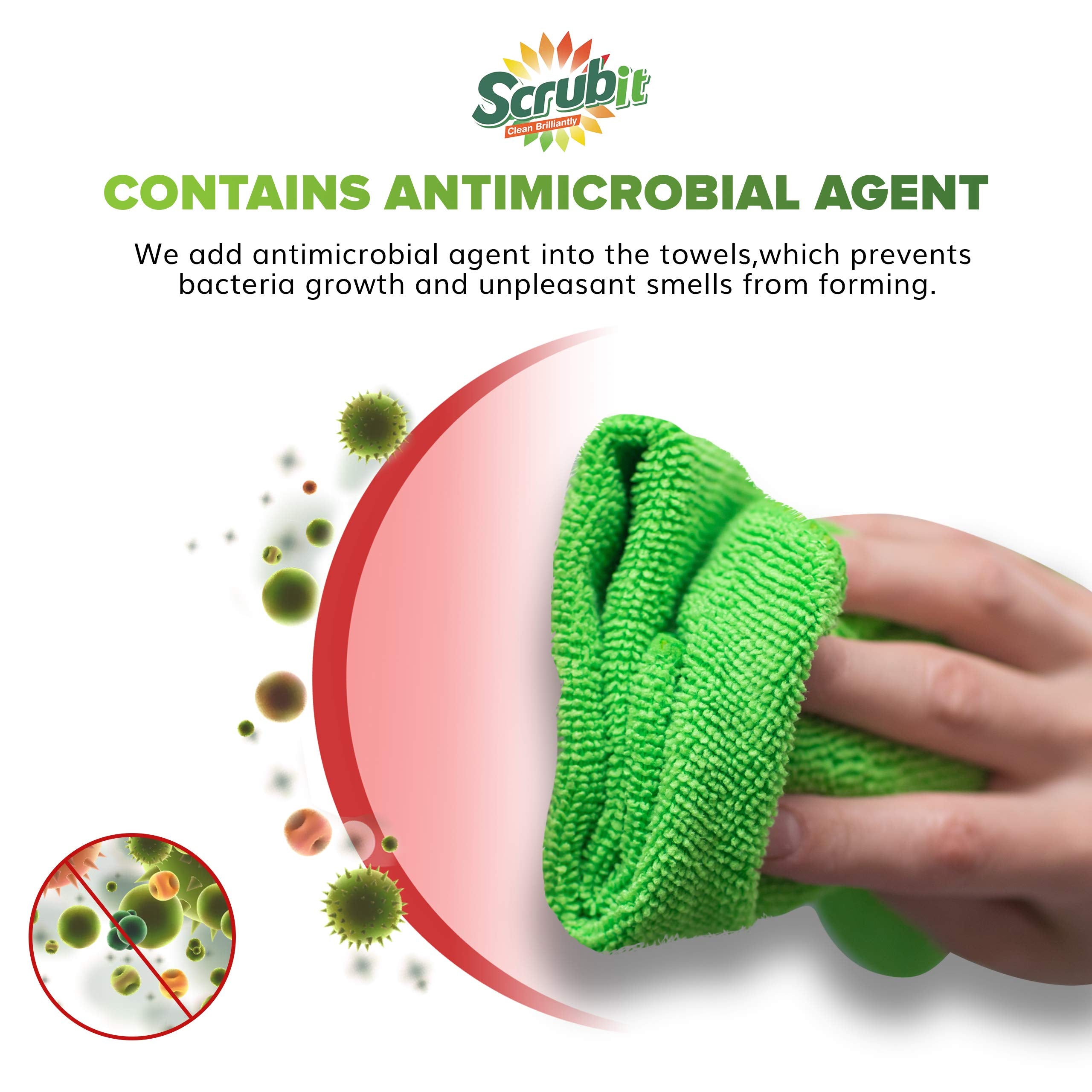 SCRUBIT 24 Pack Microfiber Cleaning Cloth Lint Free and Streak Free Towels for House, Cars, Kitchen and Screens - Super Absorbent and Soft Wash Cloths (12 x 16)