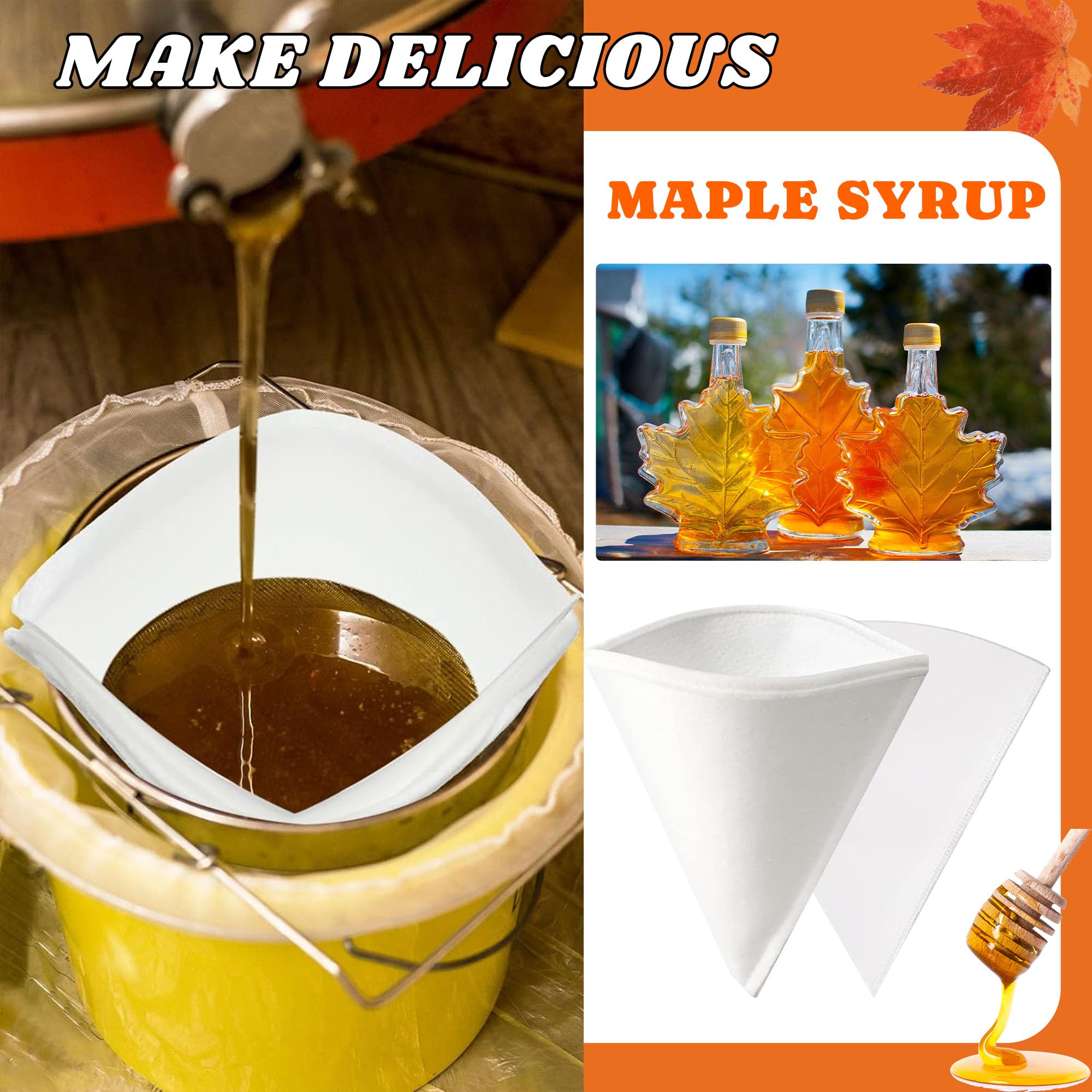 12PCS Maple Syrup Filter Set, 2PCS Heavy Duty Maple Filter and 10PCS Pre-Filters for Maples Syrup Filtration, Reusable Non Woven Oil Strainer, Premium Cones Coffee Filter for Home Kitchen Cafes