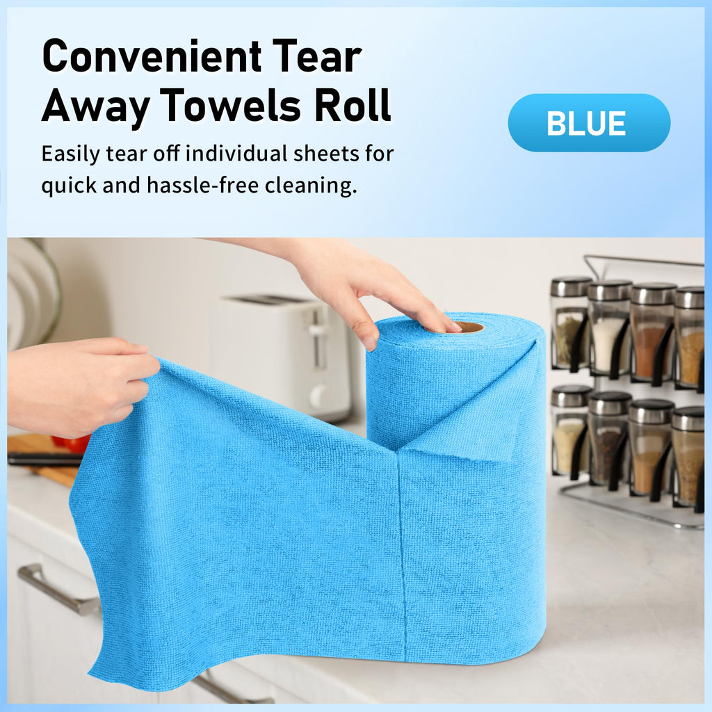HOMERHYME Microfiber Towel Roll, 75 Pack Cleaning Rags Microfiber Cleaning Cloth, Lint Free Multi-Purpose Reusable Washable Rags Tear Away Microfiber Towels for Cars Kitchen Garage Shop 11.5"x11.5"