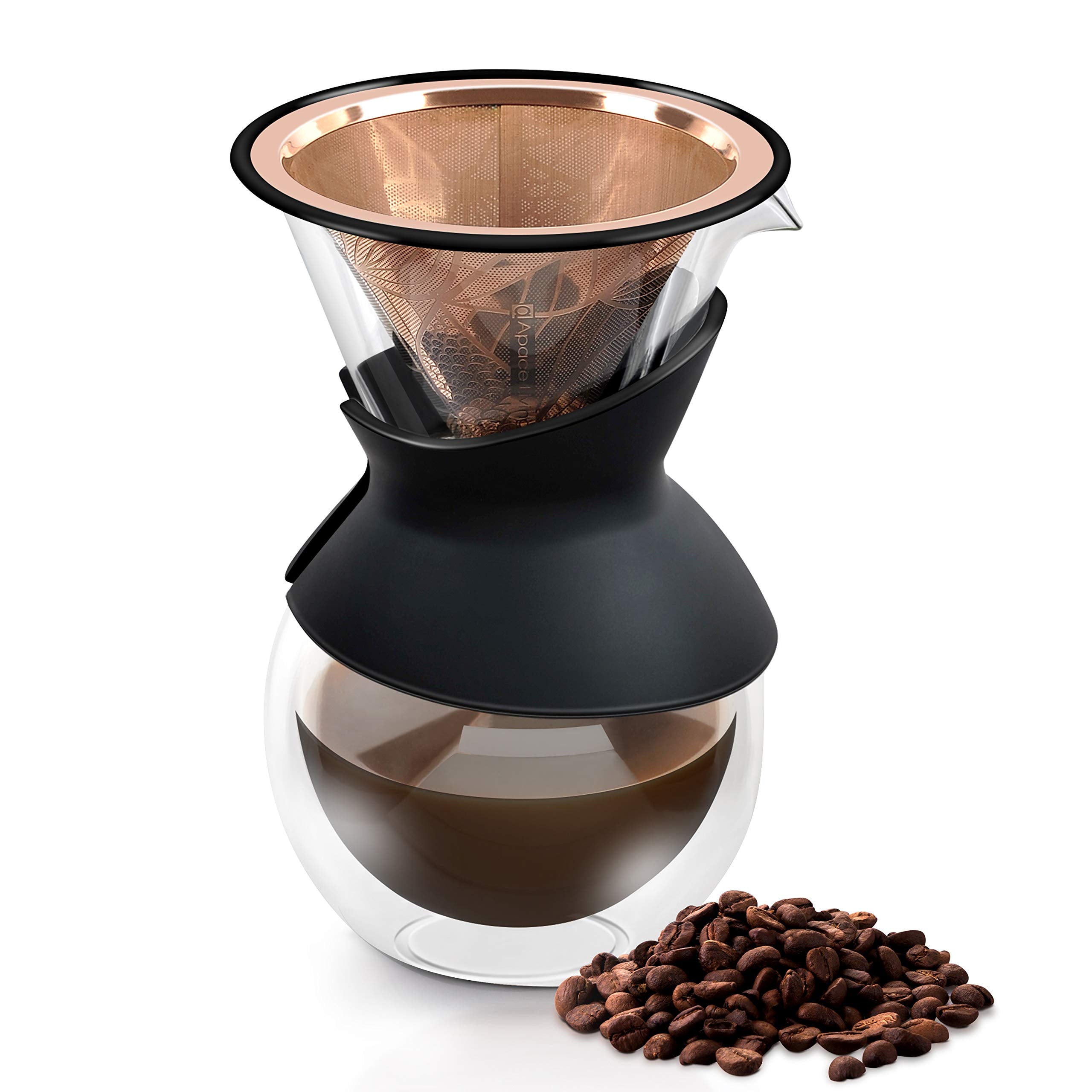 Compatible with Chemex, Hario V60 Pour Over Coffee Filters - Wide Metal Base Reusable Stainless Steel Coffee Dripper - Paperless Coffee Filter for Sustainable Brewing