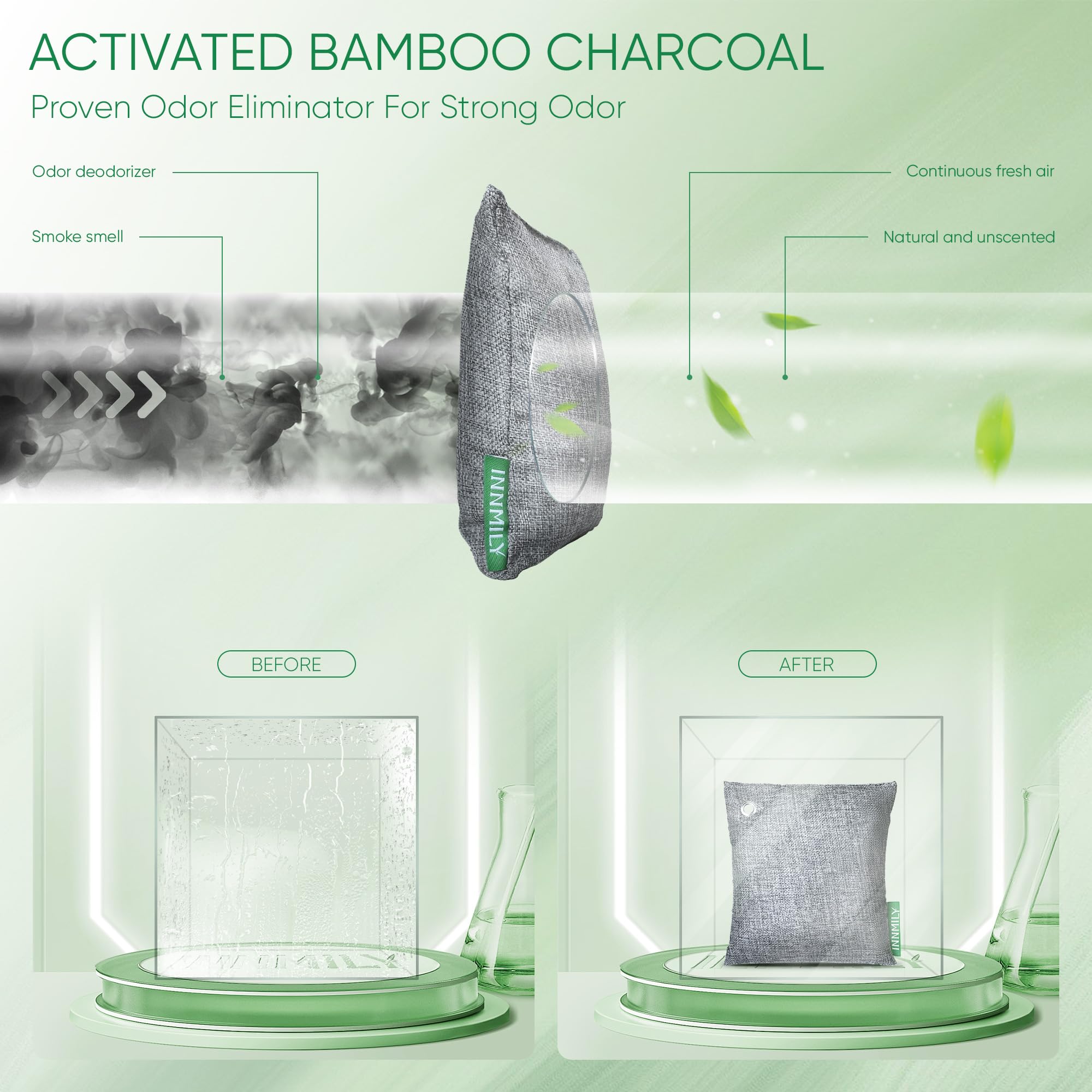 Activated Charcoal Odor Absorber, Large 4x500g w Hooks Nature Odor Remover for Strong Odor, Bamboo Charcoal Air Purifying Bags, Odor Eliminator for Home Car Closet Pet, Smoke Deodorizer