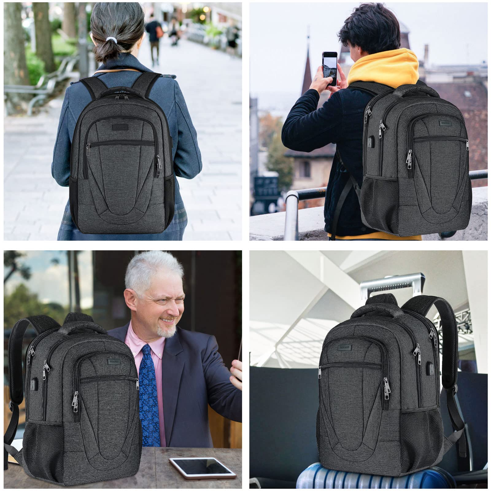 Backpack for Men and Women, School Backpacks for Teen Boys and Girls, Black Water Resistant Back Pack, Business Men Sturdy Computer Bag with USB Charging Port, Gifts
