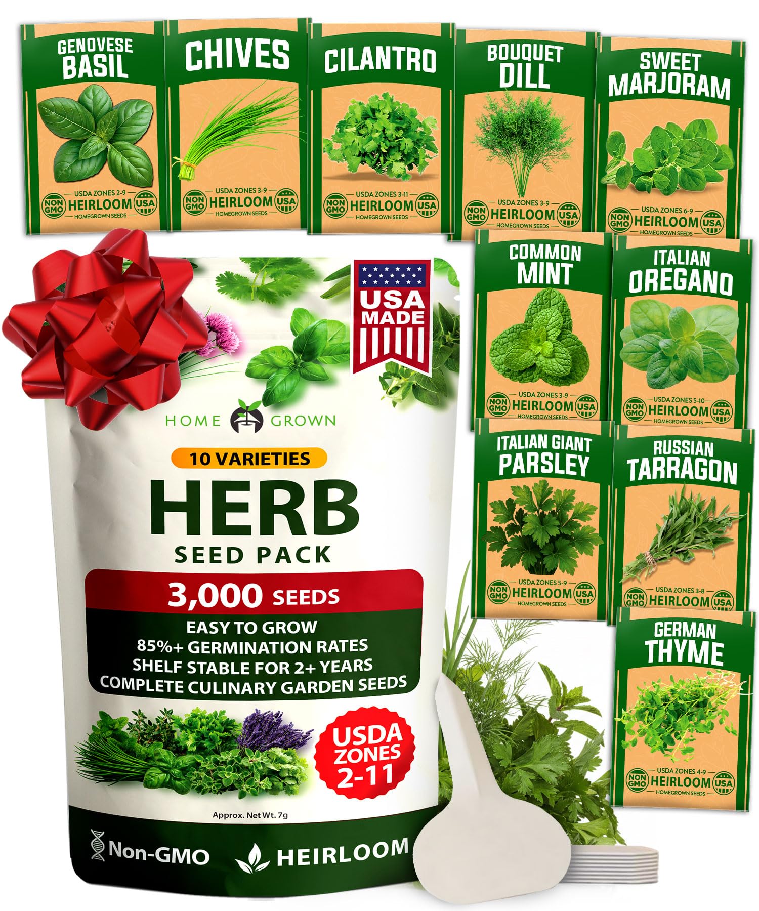 10 Culinary Herb Seed Vault - Heirloom and Non GMO - 3000+ Seeds for Planting for Outdoor or Indoor Herb Garden, Basil, Cilantro, Parsley, Chives, Thyme, Oregano, Dill, Marjoram, Mint, Tarragon