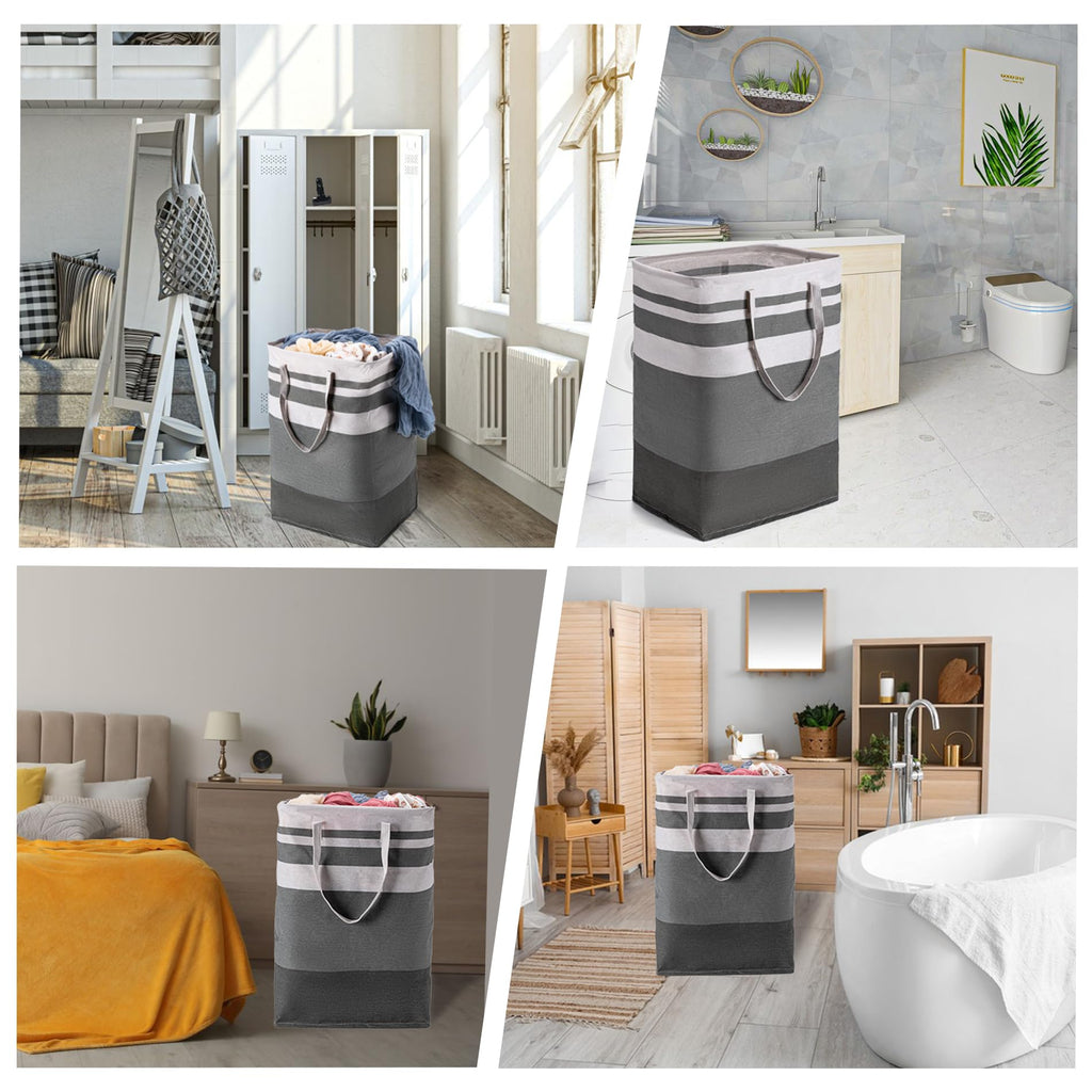 BOOMIBOO 2 Pack Large Laundry Basket,Waterproof Freestanding Laundry Hamper,Collapsible Clothes Basket with Easy Carry Handles in Laundry Room Bathroom Bedroom Dorm,Gradient Grey,100L