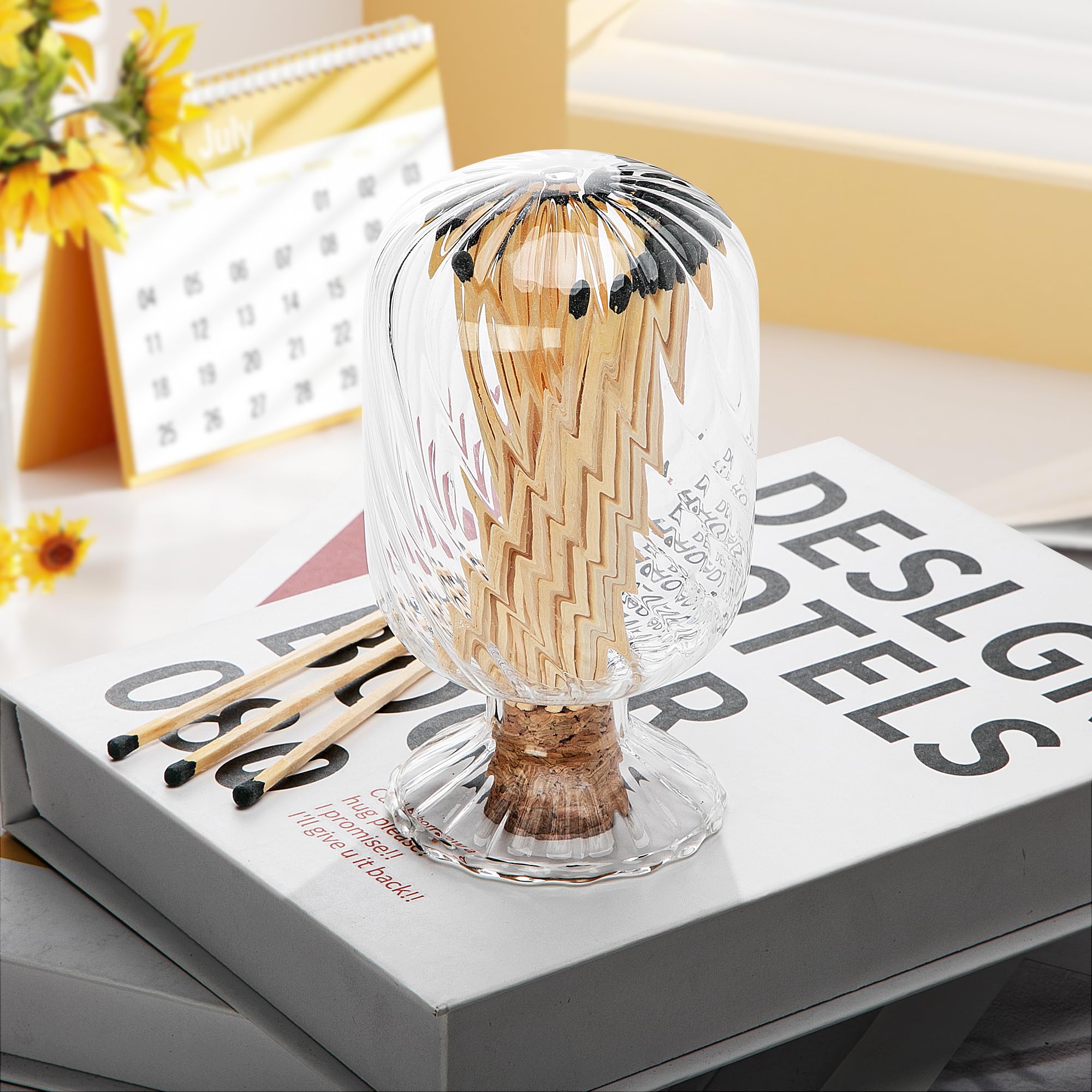 moonoom 2 Set Helix Shaped Match Holder, Glass Matches Cloche for 3.5 Inch, Upside Down Match Holder Jar for Scented Candle on Dining Table Fireplace Bathroom Decoration, Not Include Matches