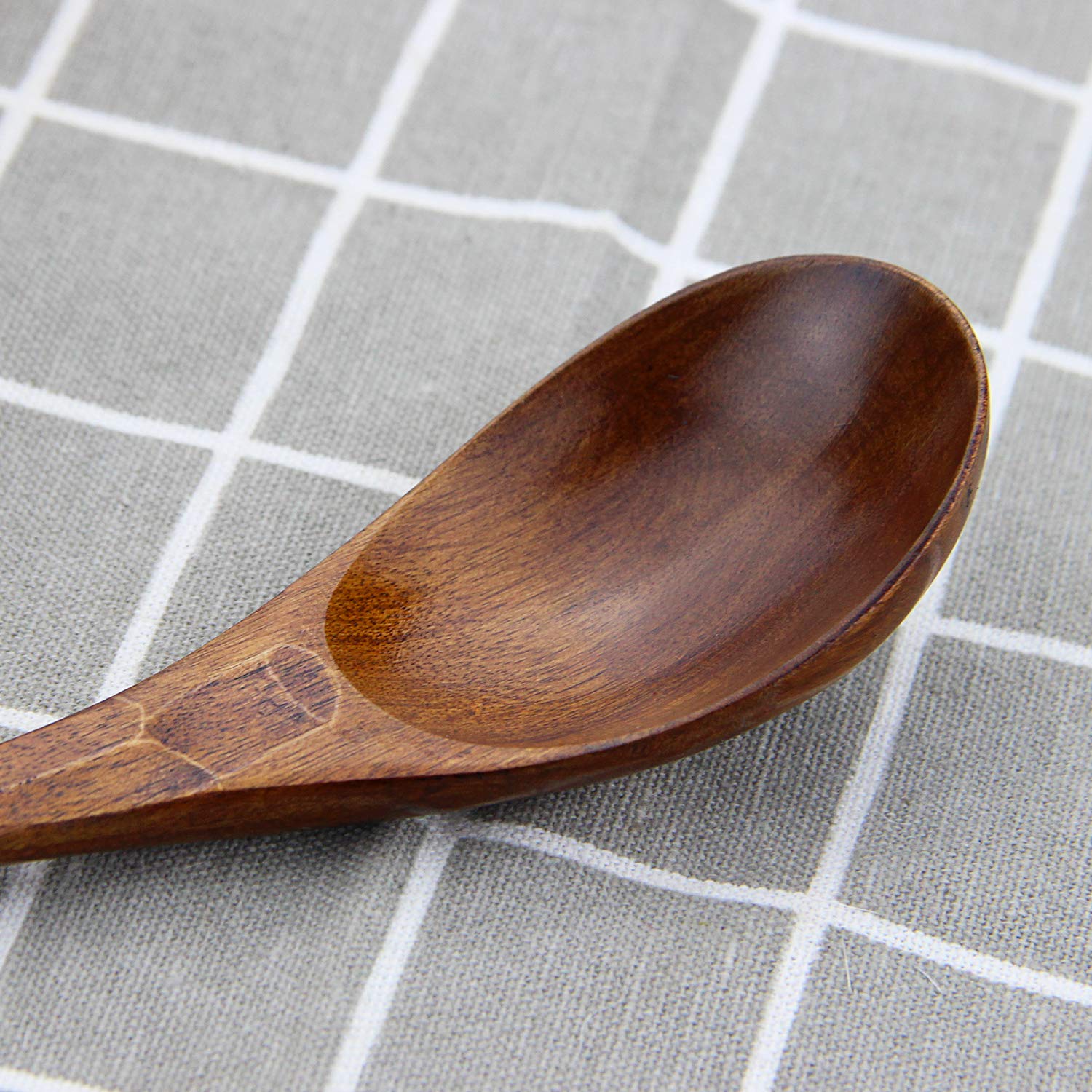 AOOSY Soup Spoons, 6 Pieces 7.84 inches Japanese Ramen Spoons Round Nanmu Wood Long Handle Rice Dessert Cooking Tasting Dinner Table Spoon for Kitchen Restaurant