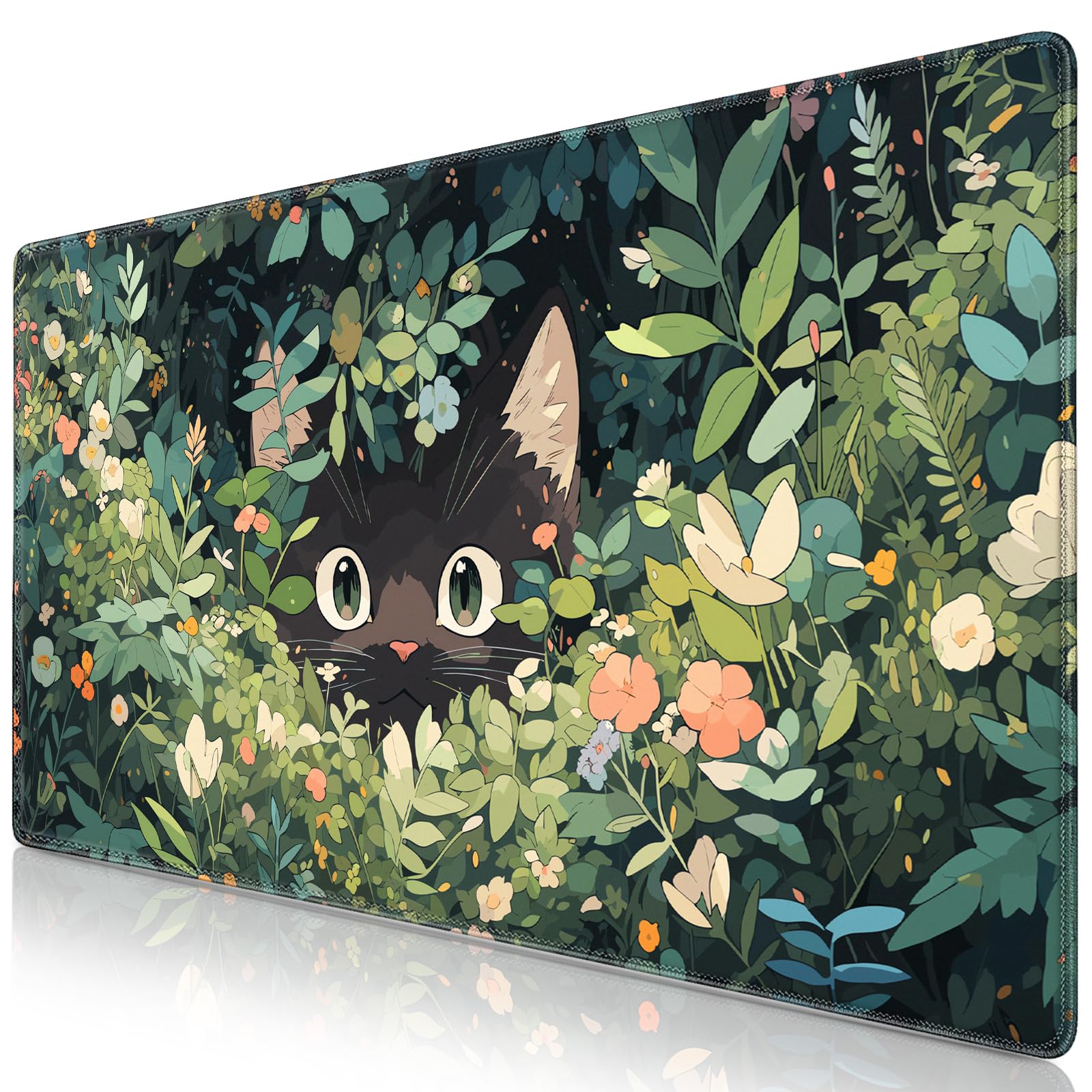 Anime Mouse pad, Canjoy 31.5x15.7inch Black Cats Kawaii Cute Mouse MatLarge Big Computer Keyboard Desk Pad with Non-Slip Rubber Base