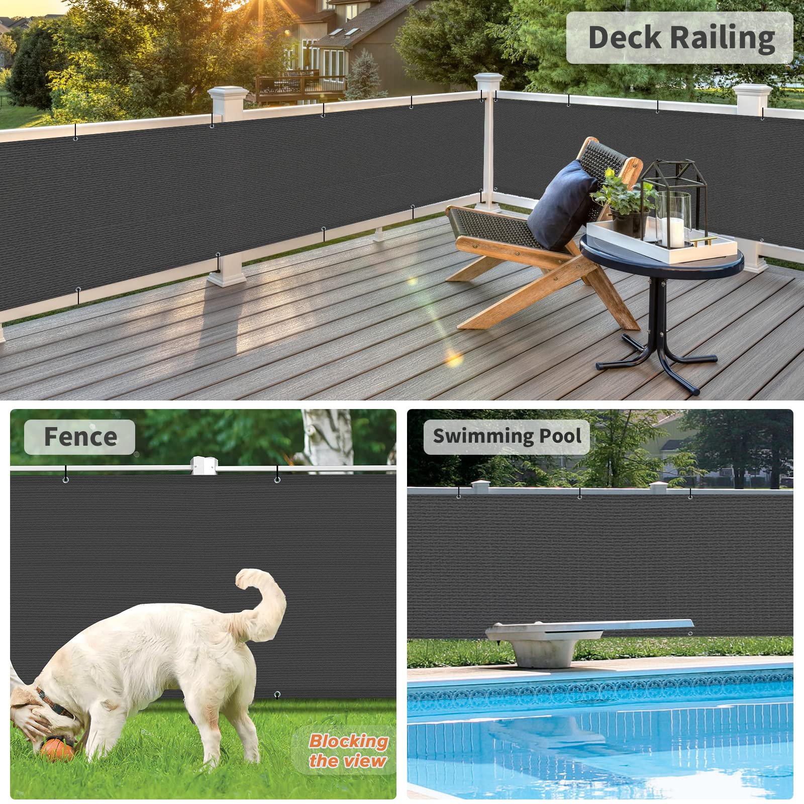 LOVE STORY 3' x 10' Dark Grey Balcony Privacy Screen Fence Cover, HDPE Material UV Protection Weather-Resistant,Shield for Deck, Patio,Backyard,Outdoor Pool,Porch,Railing