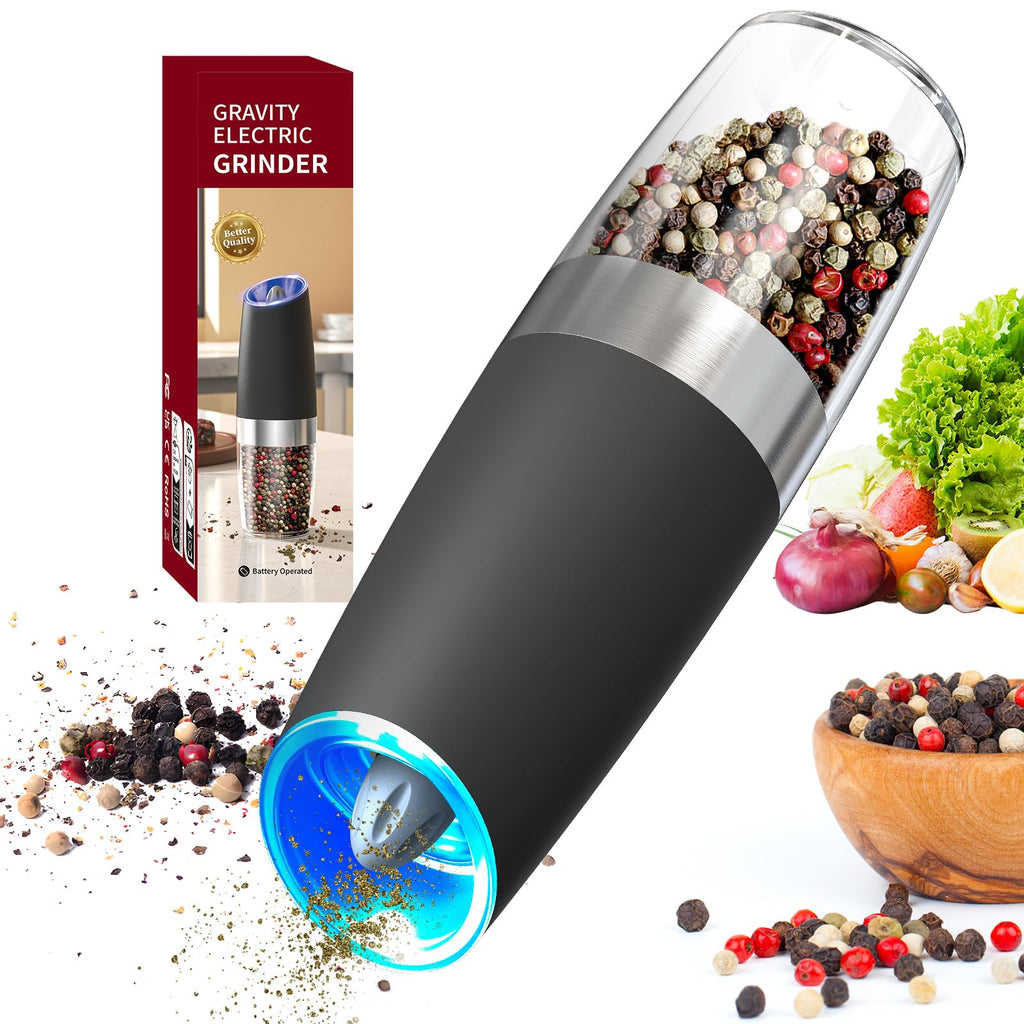 CIRCLE JOY Electric Pepper Grinder Gravity Sensor Automatic Pepper Mill Grinder with Adjustable Coarseness, Led Light, Battery Operated with 135ml Capacity