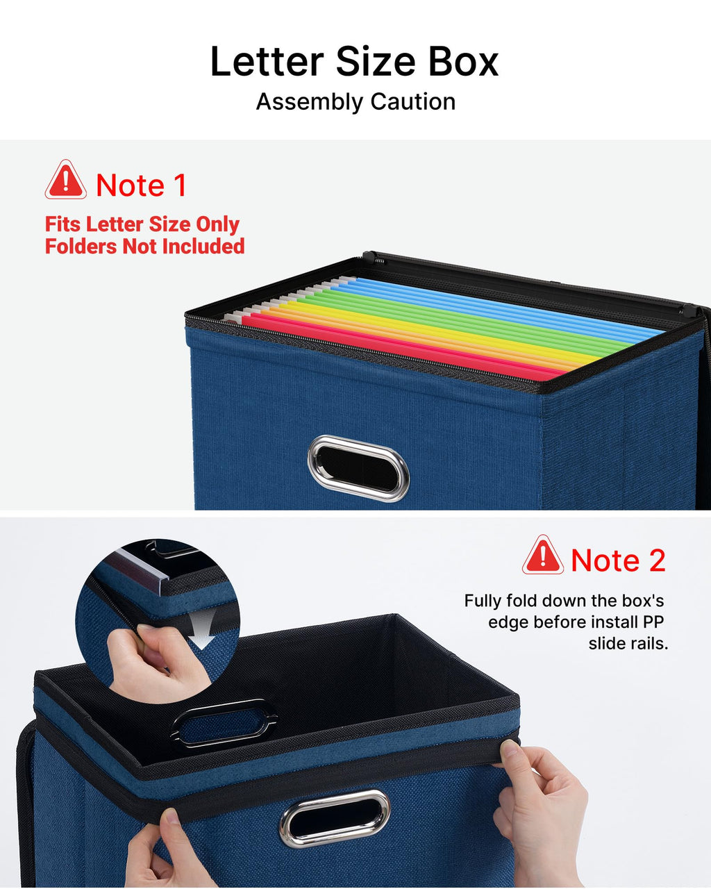 Oterri Zipper File Box with Lid, Letter Size File Organizer with Mesh Pockets, Portable Filing Box with Handle, Zippers Document Organizer Storage Box for Office/Home/School (1 Pcs, Dark Blue)