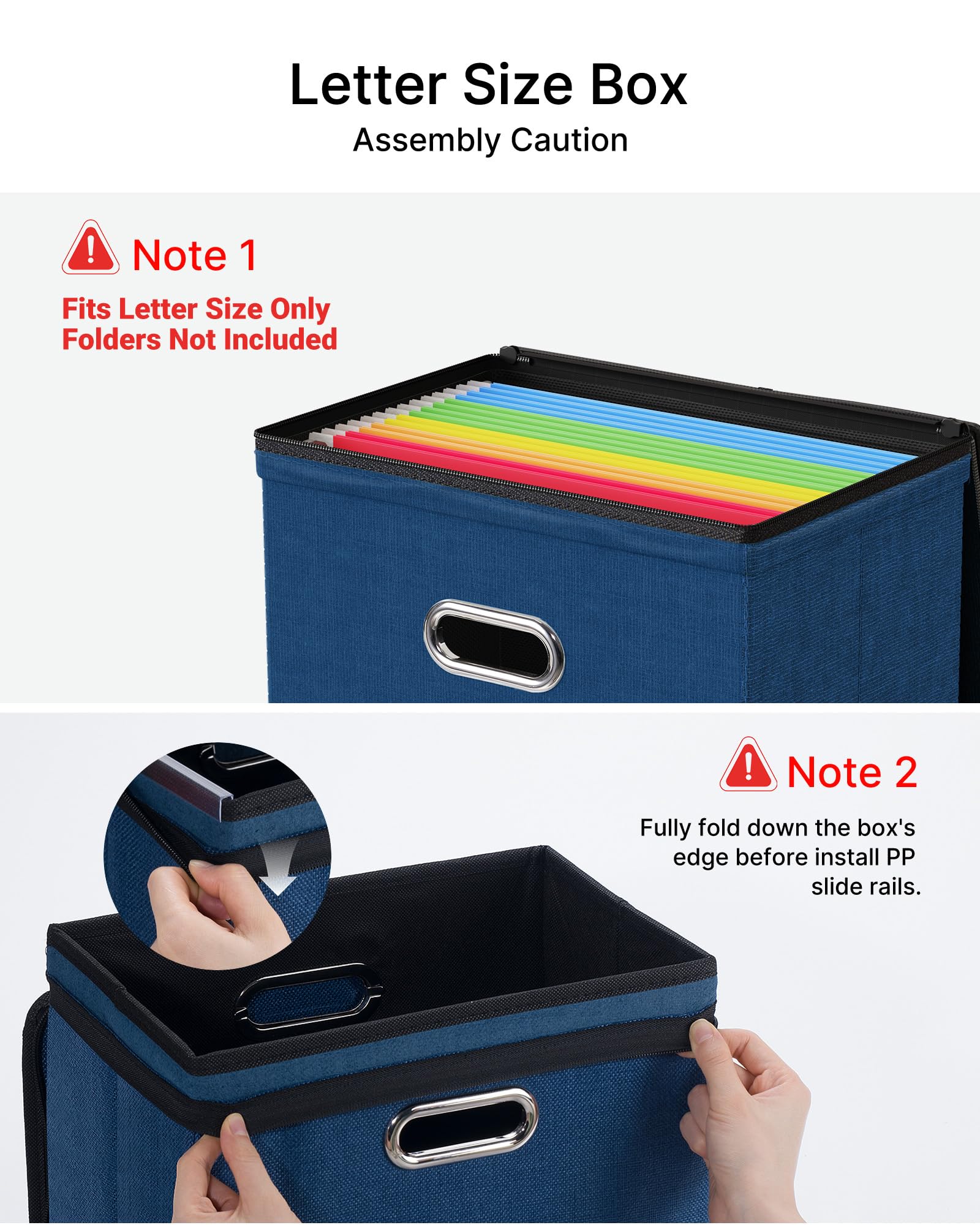Oterri Zipper File Box with Lid, Letter Size File Organizer with Mesh Pockets, Portable Filing Box with Handle, Zippers Document Organizer Storage Box for Office/Home/School (1 Pcs, Dark Blue)