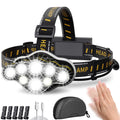 KIDECCE Headlamp Rechargeable,Super Bright 18000 Lumen 8 LED Motion Sensor Head Lamp with Red Light 8 Modes Lampe frontale,Waterproof Headlights for Camping Cycling Hunting Fishing Running Outdoor