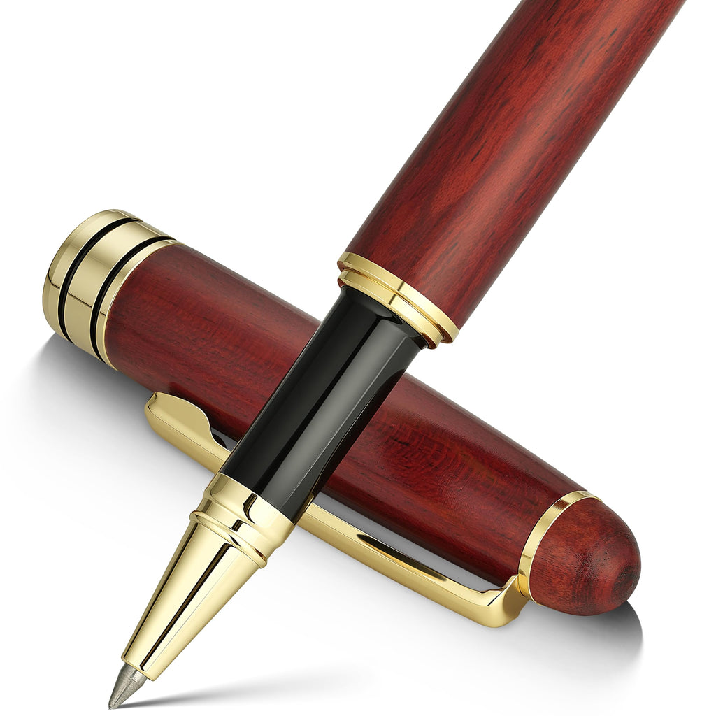 BEILUNER Luxury Rosewood Ballpoint Pen Writing Set - Elegant Fancy Nice Gift Pen Set for Signature Executive Business Office Supplies - Gift Boxed with Extra Refills (Black)