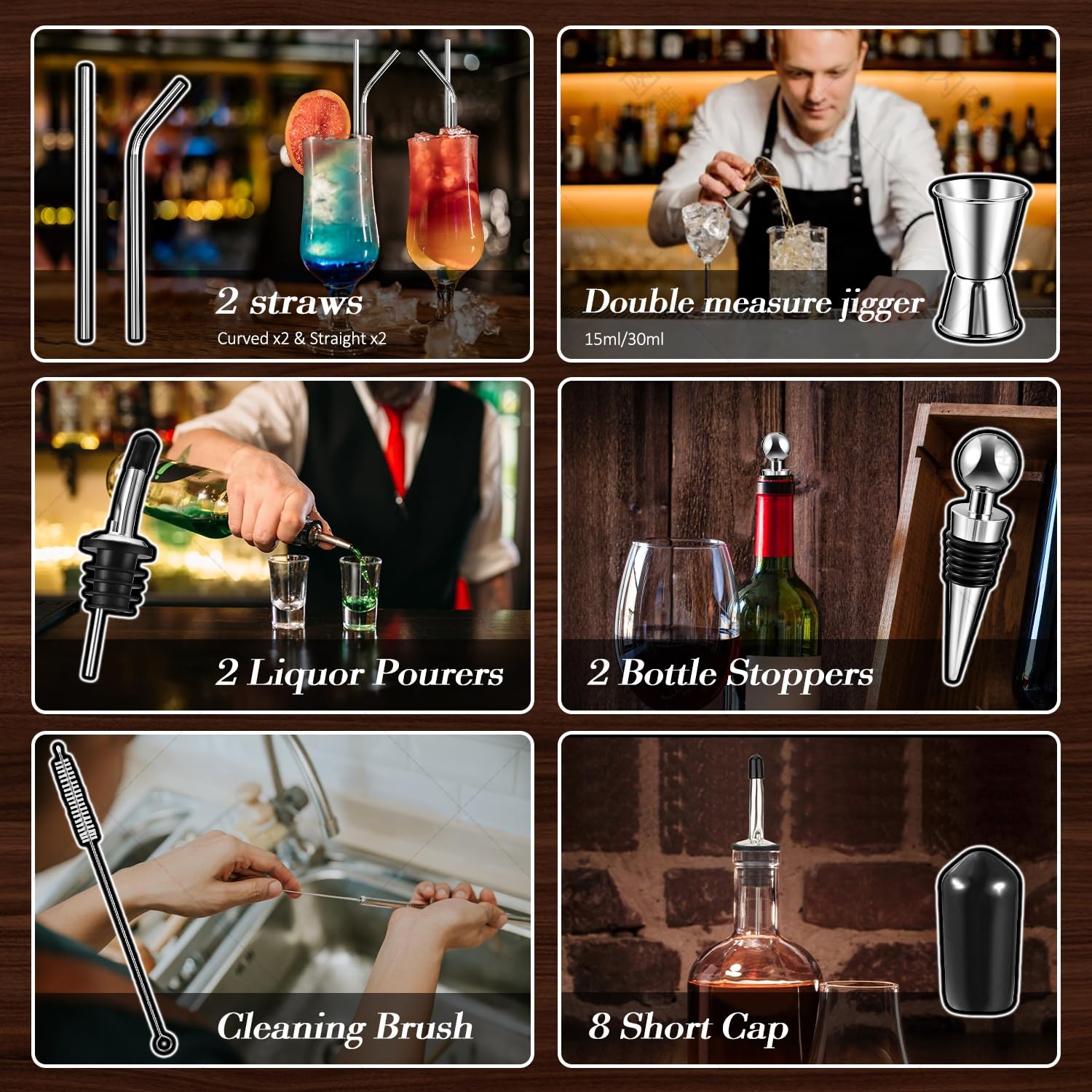 Mixology Bartender Kit Bar Set with Bamboo Stand, 28pcs 24oz Cocktail Shaker Set Cocktail Kit, Professional Stainless Steel Bar Tool Set