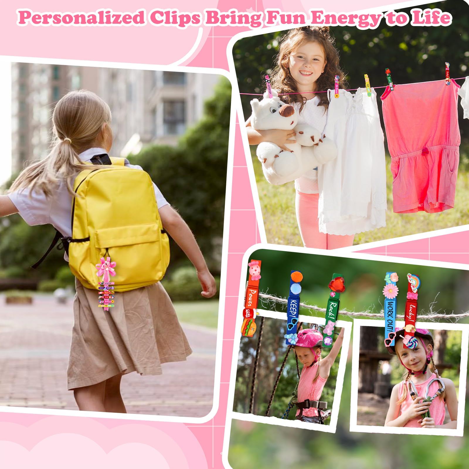 Cheer Pins Spirit Clip Set, 100 Colored Wooden Clothes Pins 340 Mini Resin Animals Ducks Letter Beads Bows Stickers Pen, Pin Decor for Cheerleading Backpack Ribbon Team Classroom Cheer Gift Bulk