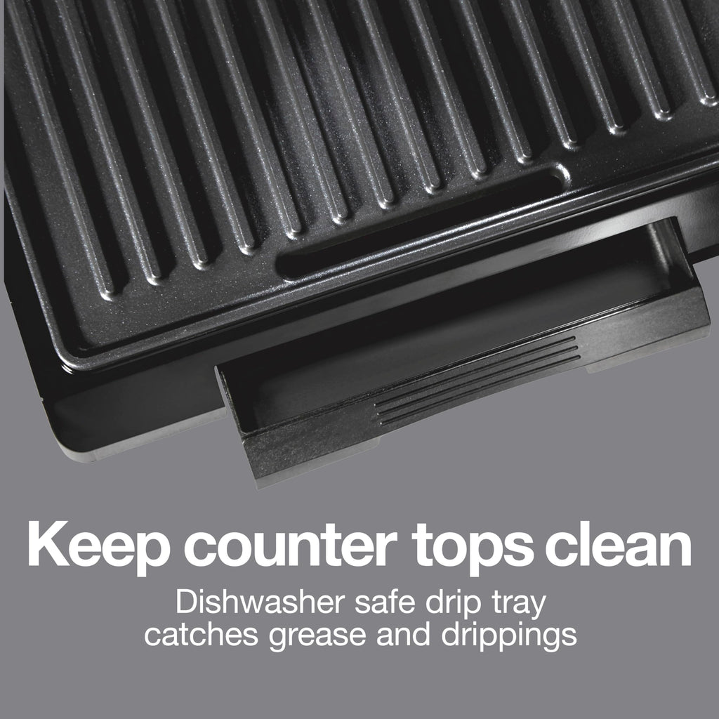 Proctor Silex 4 Serving Panini Press, Sandwich Maker and Compact Indoor Grill, Upright Storage, Easy Clean Nonstick Grids, Black (25440PS)