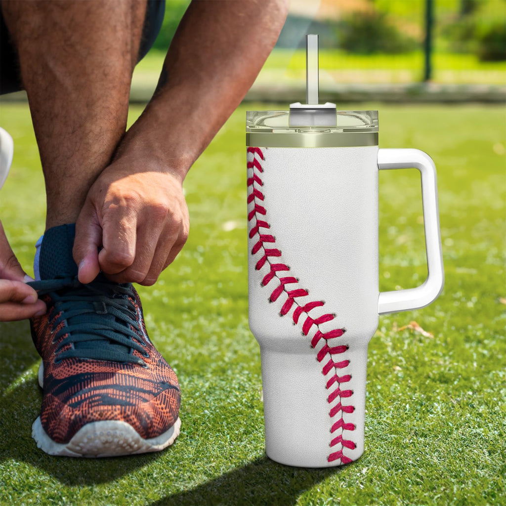 Baseball Tumbler with Handle 40oz, Insulated Stainless Steel Cup with Lid & Straw, Gifts for Men, Boys, Players, Coaches, Sports Lovers, Christmas, Birthday