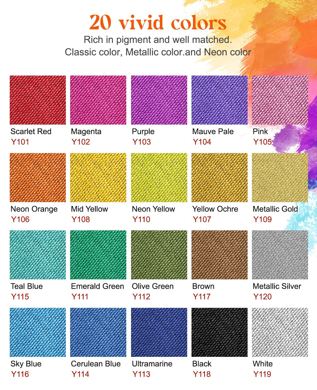 Fabric Paint, Yeeart 20 Colors Permanent Soft Fabric Paint Set for Clothes in Bottles (60ml/2oz) with 10 Brushes, Palette, Non-Toxic Textile Paint Art Supplies for Clothes, Canvas, T-Shirts, Jeans