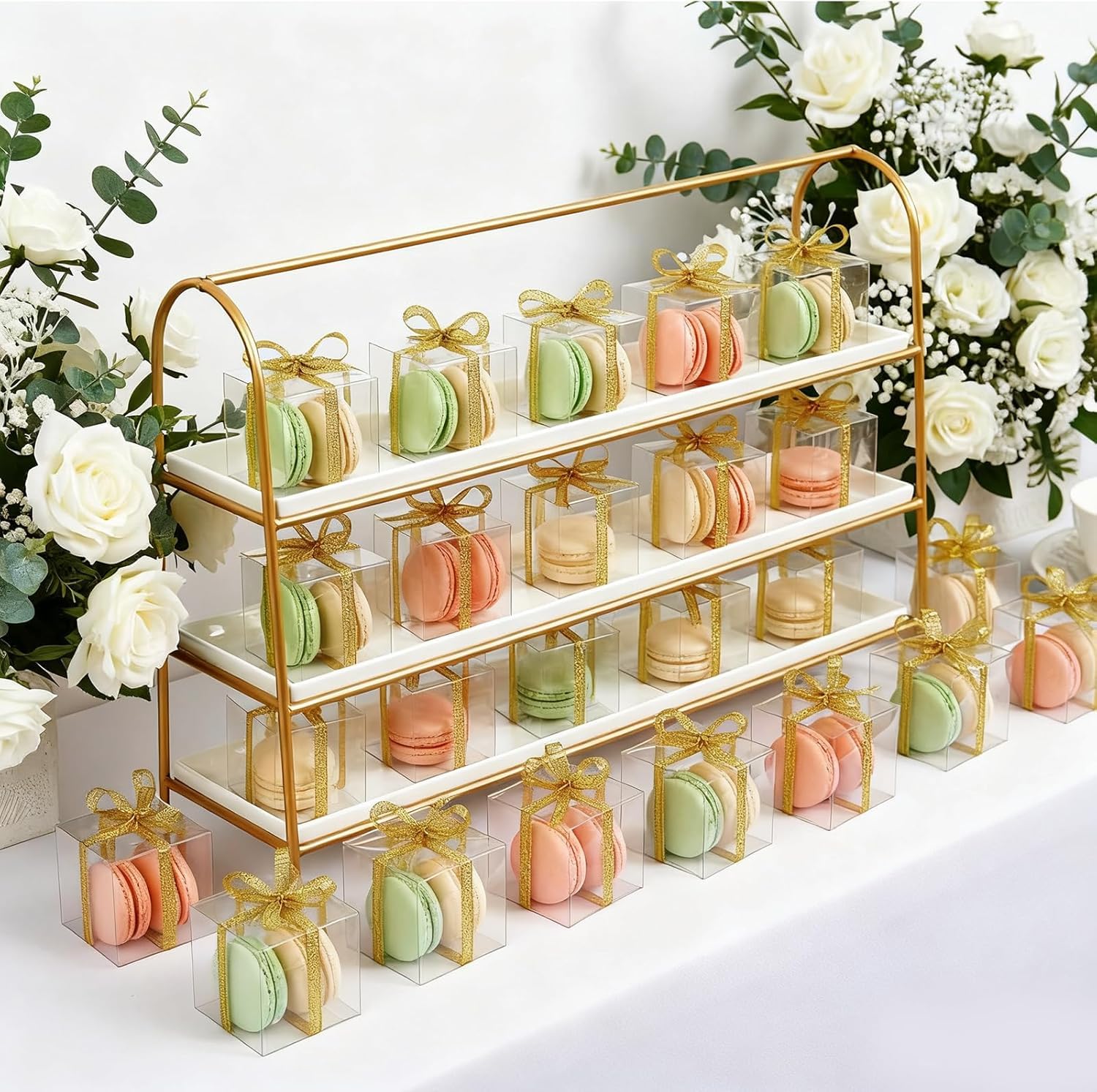 Nicunom 120 Pack 2x2x2 Inch Clear Favor Boxes with Ribbons, Small Plastic Gift Boxes Mini Transparent Cube Individual Candy Macaron Packaging Box for Wedding Birthday Party Baby Shower Treats