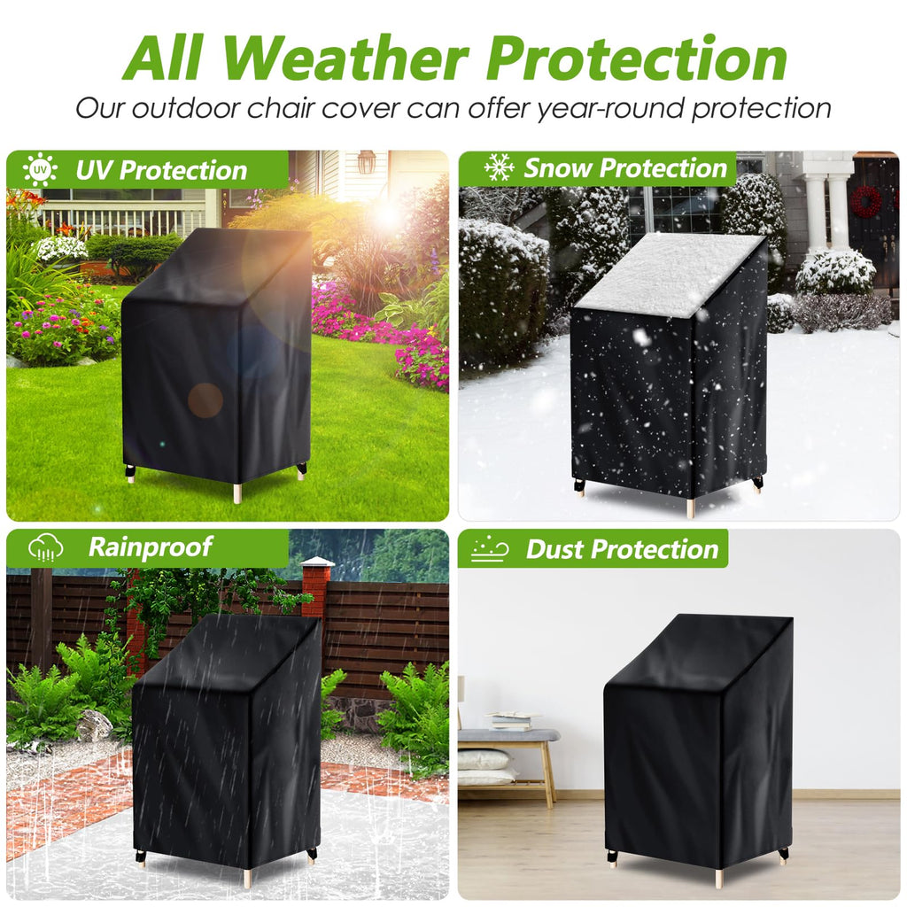 Pektiftn Outdoor Patio Chair Covers waterproof for Stackable Chairs, 100% Waterproof Anti-UV Dustproof All Weather Protection, Garden Lawn Patio Furniture Covers (Black, 2PCS, 28" W x 30" D x 47" H)