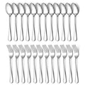E-far 24-Piece Dinner Forks and Spoons, Stainless Steel Silverware Flatware Eating Utensils Set for Home Kitchen Restaurant, Food Grade Metal & Simple Design, Mirror Finish & Dishwasher Safe, 8 Inch