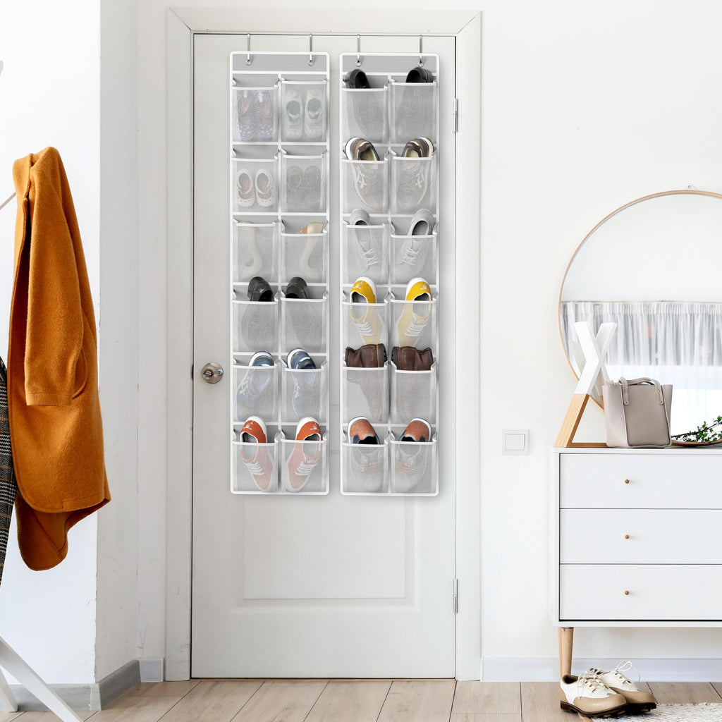 Simple Houseware 12 Large Mesh Pocket Over Door Hanging Shoe Organizer, 2 Pack, Grey (142 cm x 32 cm)