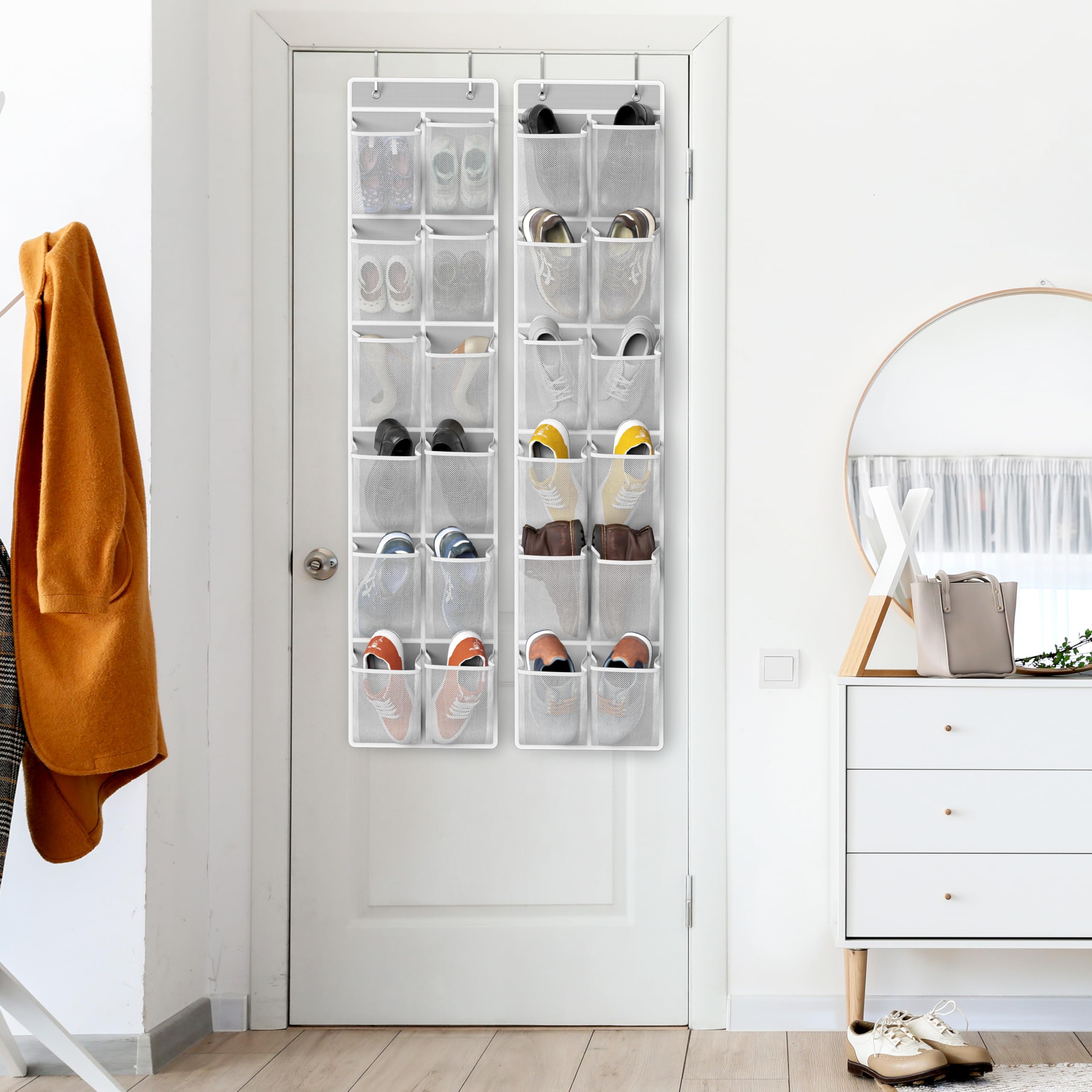 Simple Houseware 12 Large Mesh Pocket Over Door Hanging Shoe Organizer, 2 Pack, Grey (142 cm x 32 cm)