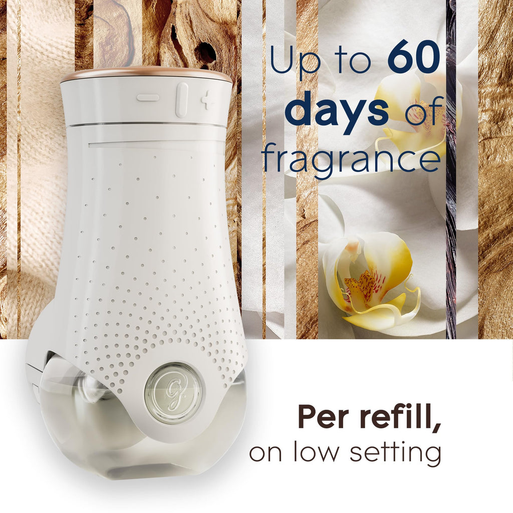 Glade PlugIns Air Freshener Oil Refill Kit, Scented and Essential Oils for Home and Bathroom, Delicate Vanilla Embrace, 2 Warmers + 6 Refills