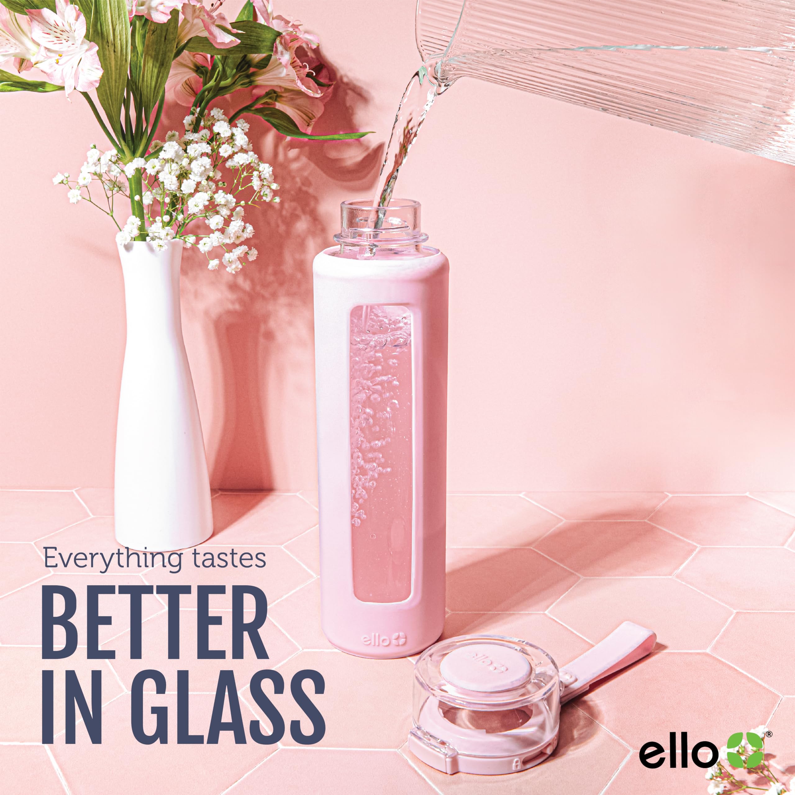 Ello Syndicate 20oz Reusable Glass Water Bottle with One-Touch Leak Proof Flip Lid, Protective Non-Slip Silicone Sleeve, Carry Loop for Coffee, Tea and Water, BPA-free, Dishwasher Safe, Sage