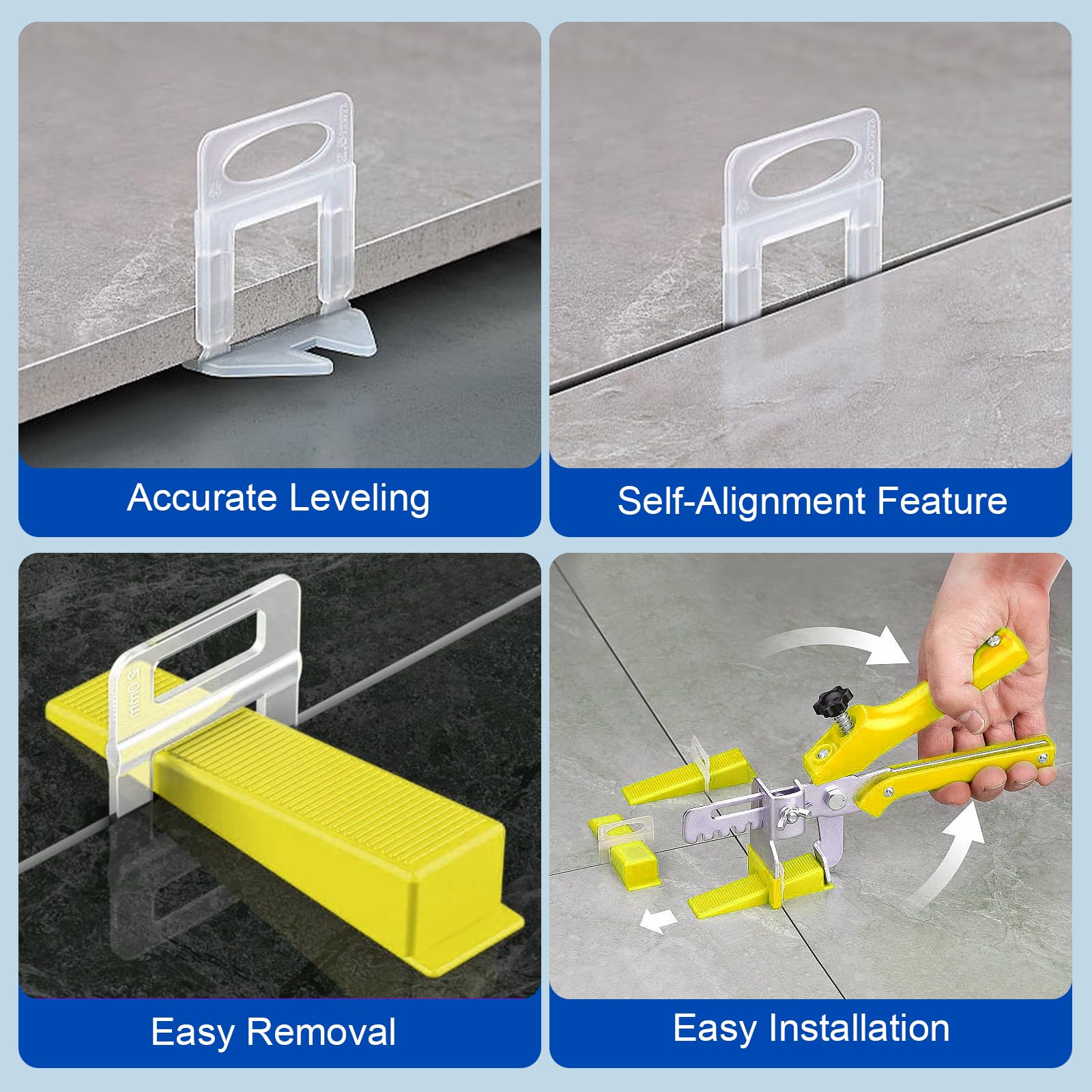 DGSL Tile Leveling System Clips - 500-Piece DIY Tiles Leveler Spacers (1/16 Inch) - Tile Leveling System for Professional Ceramic Tile and Stone Installation