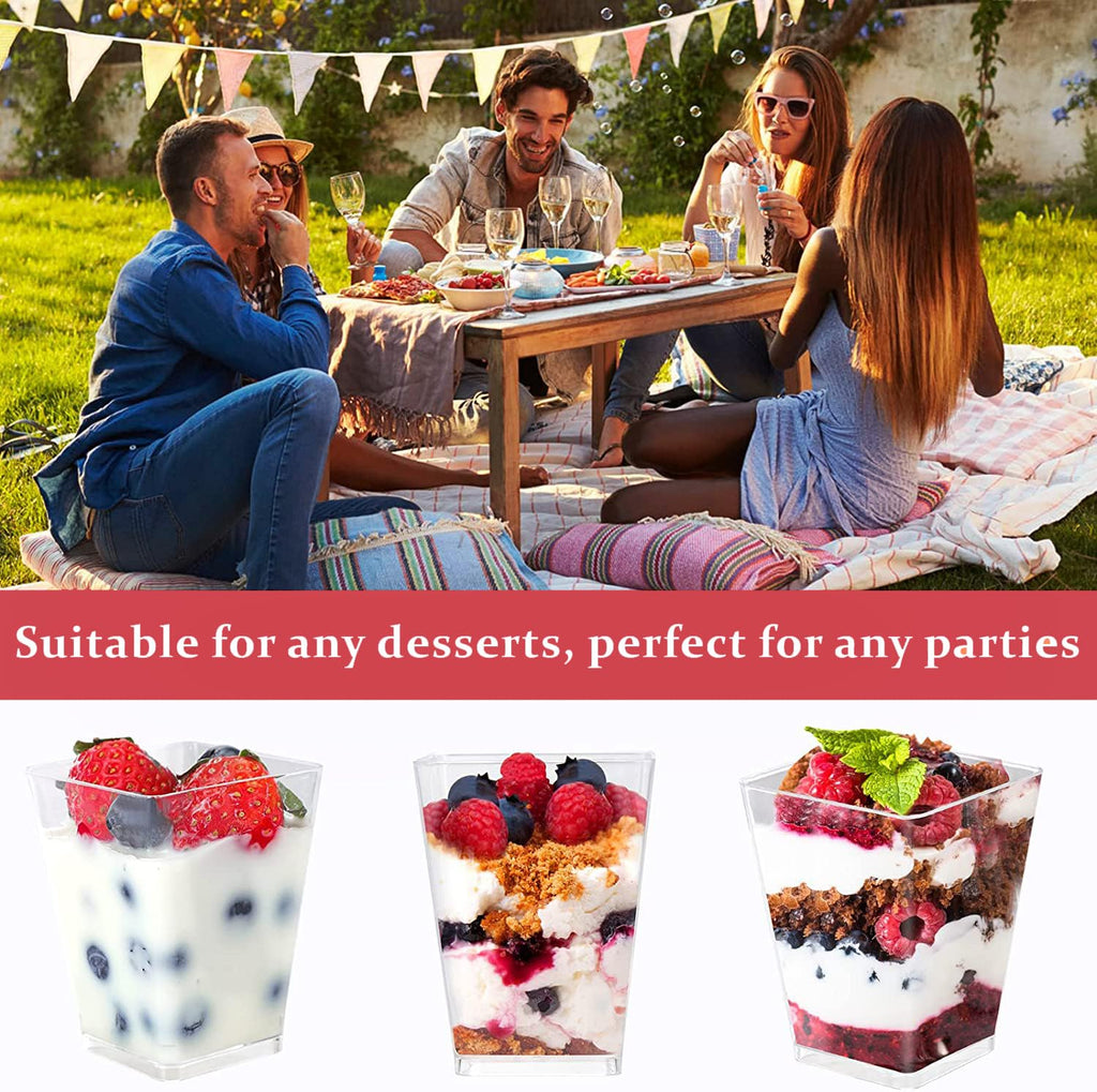 Dessert Cups, 100 Pack 5 oz Plastic Appetizer Cups for Party, Parfait Cups Mini Dessert Cups with Spoons Yogurt Parfait Containers, Shooter Cups for Pudding Fruit and Ice Cream