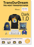 TransOurDream Iron on Heat Transfer Paper for Shirts(10 Sheets, 8.5x11") Iron-on Transfers Paper for Dark Fabric Printable Heat Transfer Vinyl for Inkjet Printer (CA-3-10)