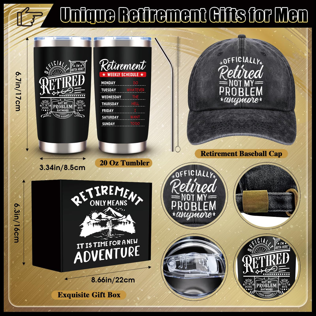 JTAMOHI Retirement Gifts for Men 2025, Cool Retirement Gifts, Funny Happy Retired Gifts Basket for Coworker, Teachers, Boss, Friends, Dad, 20 Oz Tumbler Best Retirement Gifts Set