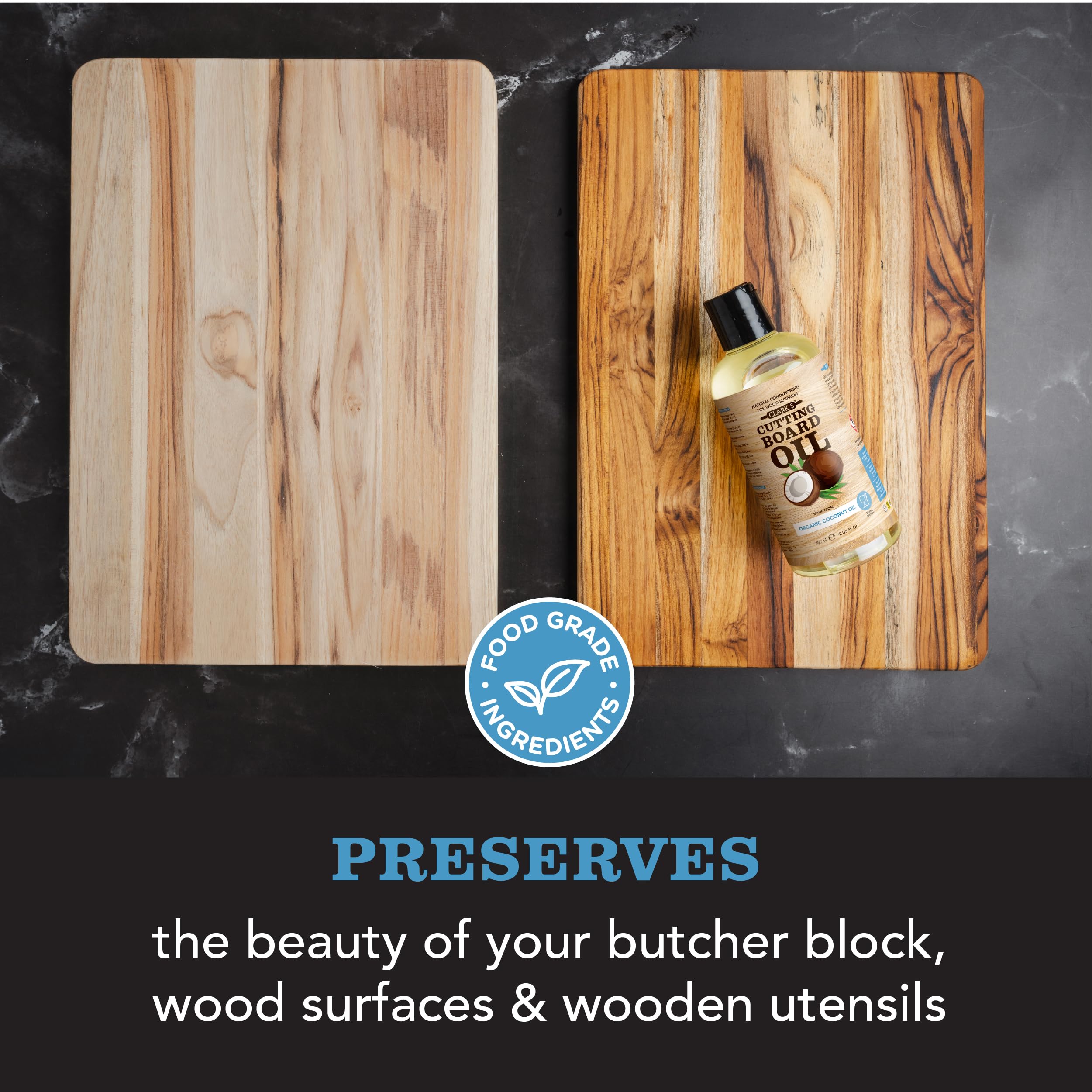 CLARK'S Cutting Board Oil - Pure Organic Coconut Oil for Wood Cutting Board - Butcher Block Conditioner - Restores and Protects Wood, 355ml