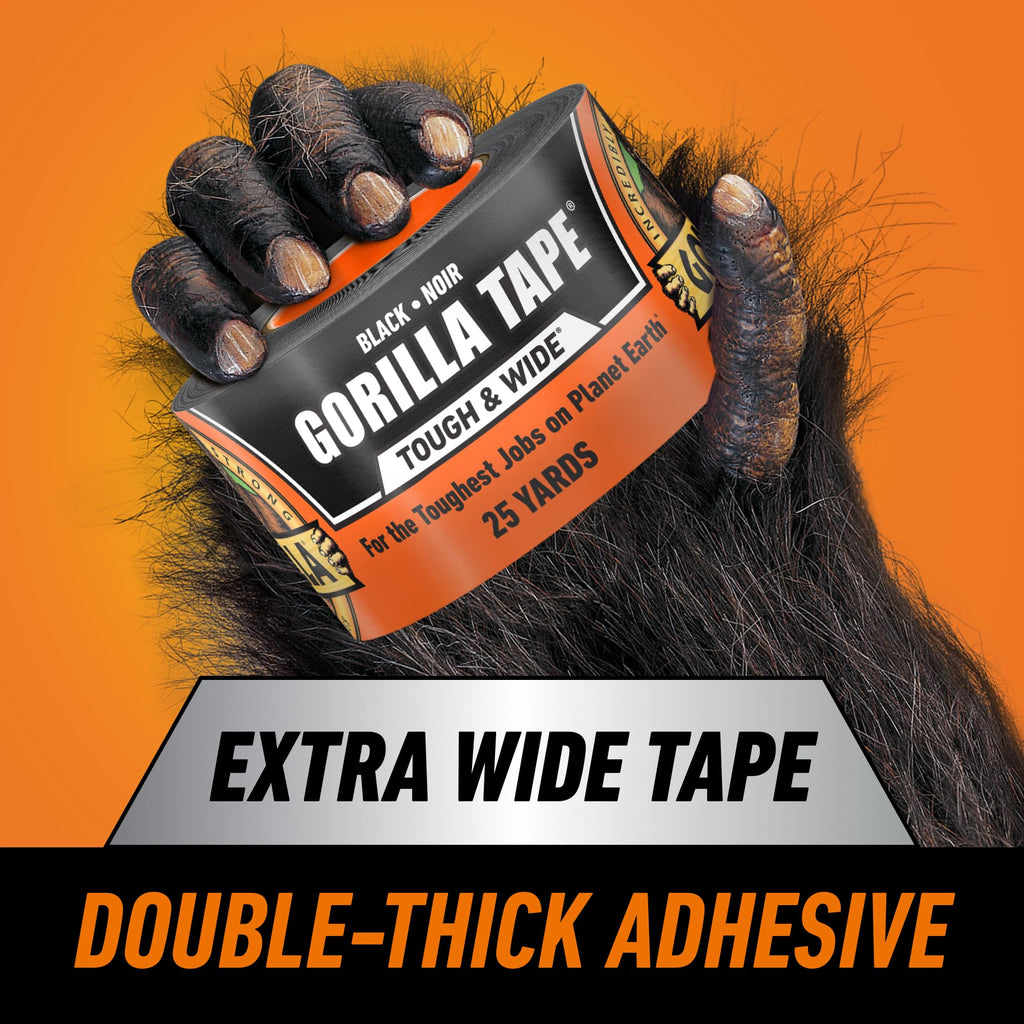 Gorilla Tough & Wide Utility Tape, Duct Tape, Double-Thick Adhesive, All Weather Resistant Shell, Reinforced Backing, Black, 2.8 in x 25 yd (Pack of 1)