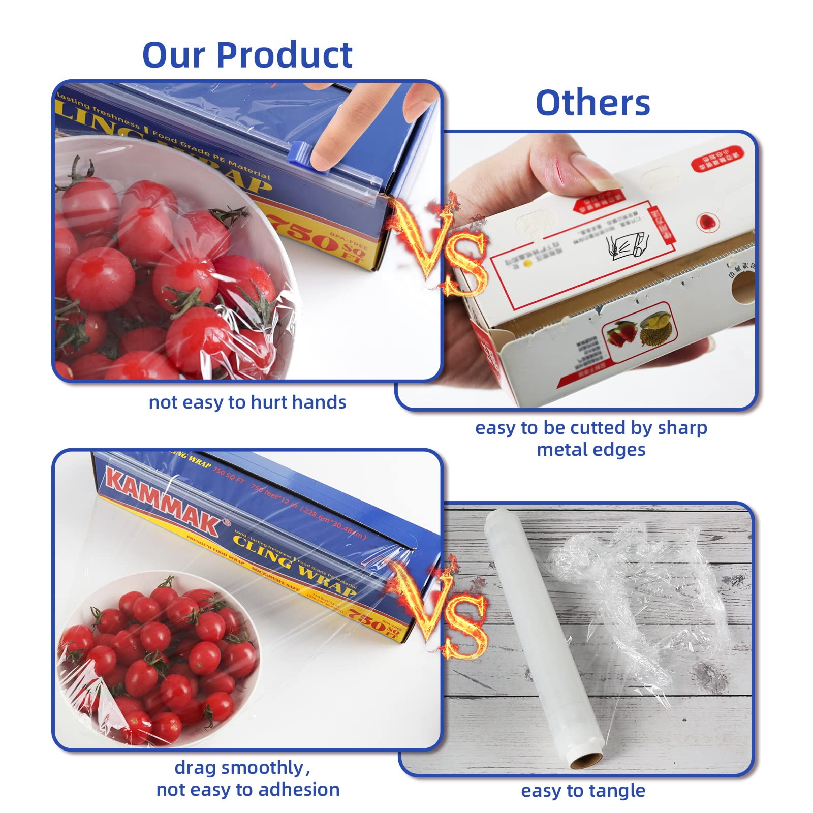 KAMMAK Cling Wrap Plastic Wrap Dispenser for Food with Slide Cutter (12 in*750 SQ FT)
