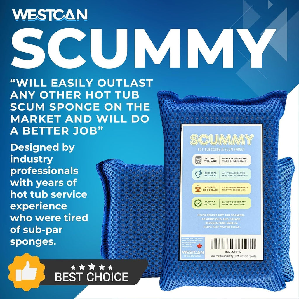 SCUMMY 2.0 Hot Tub Scum Sponge | Machine Washable | Grease & Oil Absorber | Reusable | for Bromine & Chlorine Hot Tubs | Use with Other Hot Tub Chemicals | Spa & Hot Tub Accessories | Scum Collector