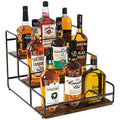 Nuovoware Liquor Bottle Display Shelf, 3 Step Wine Rack Countertop Liquor Shelf, Mini Bar Liquor Cabinet Kitchen Coffee Bar Shelf Stand for Whiskey, Black