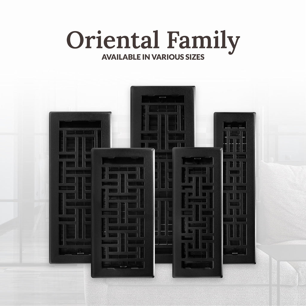 Decor Grates AJH212-BLK Oriental Floor Register, 2x12 Inches, Textured Black